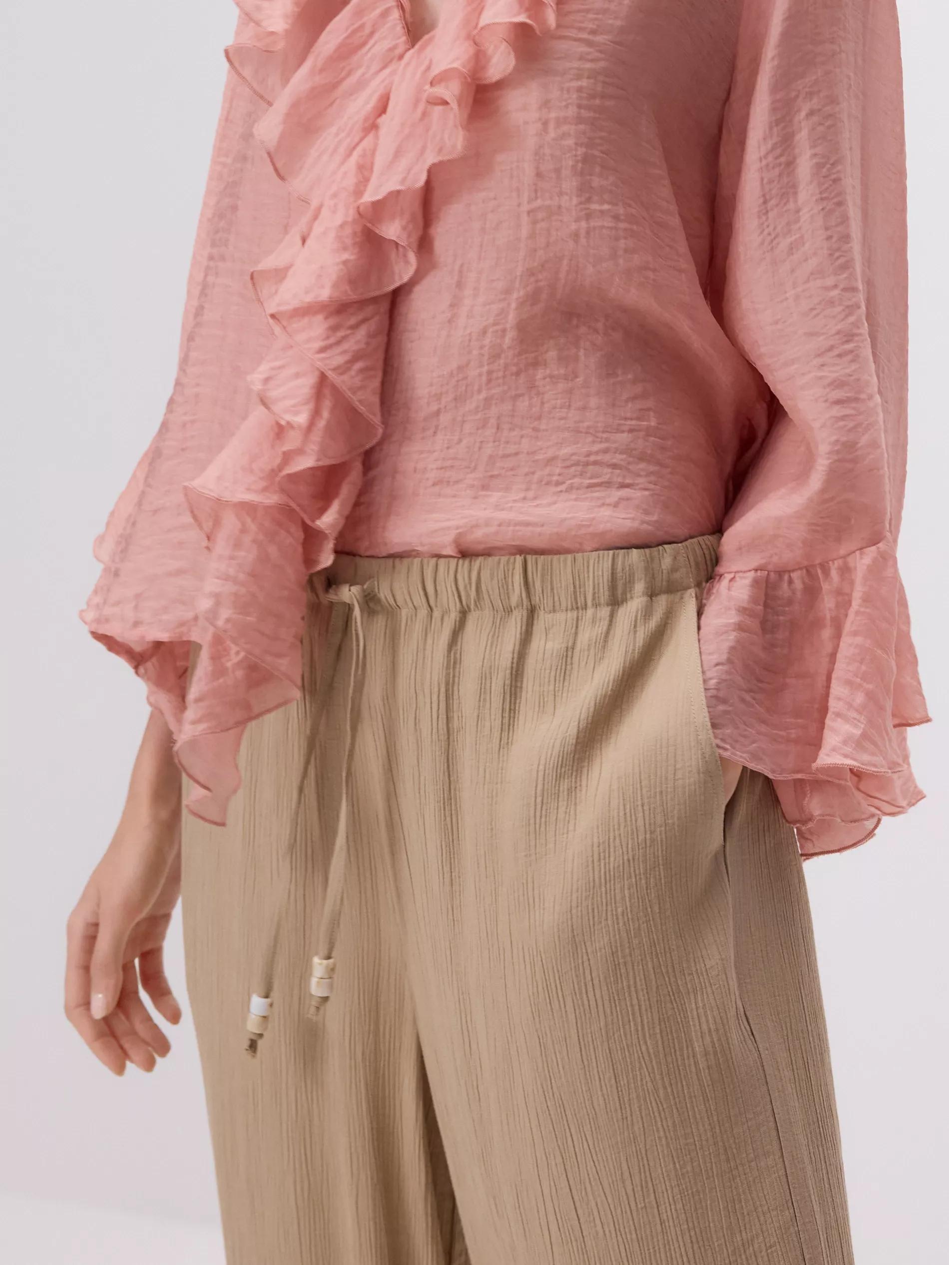 Beige Structured Trousers With Tie-Up, Beige, medium