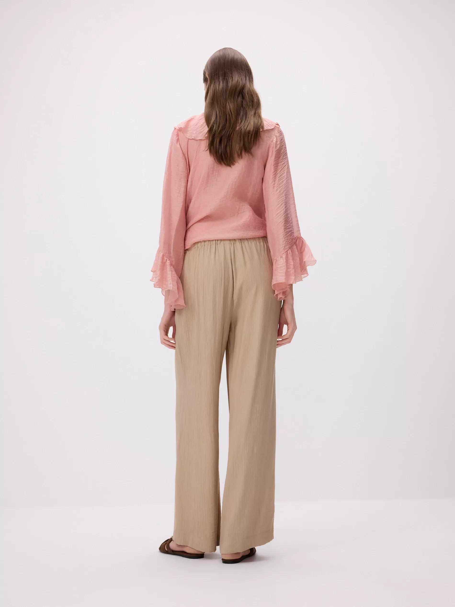 Beige Structured Trousers With Tie-Up, , large image number 3