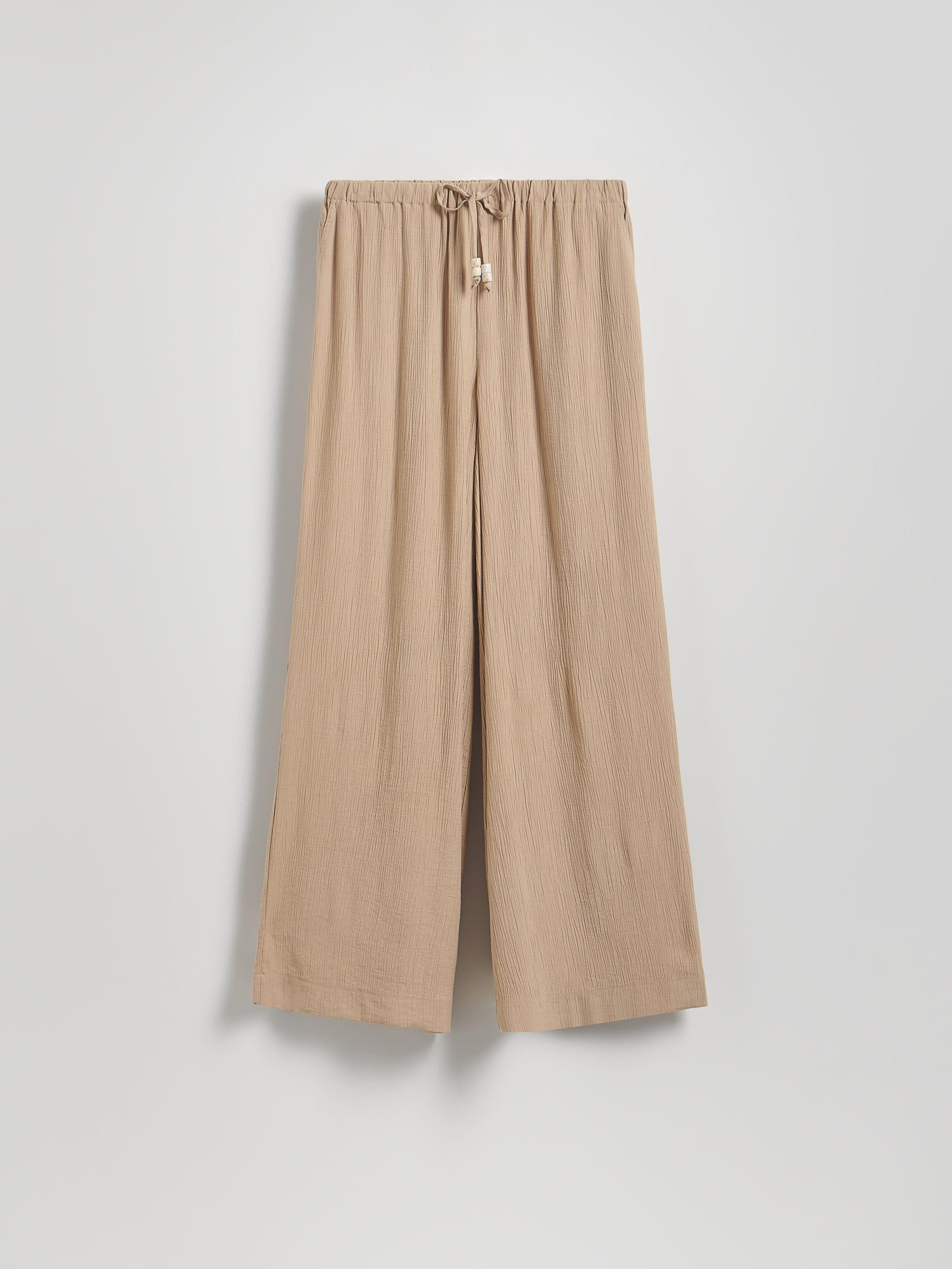 Beige Structured Trousers With Tie-Up, , large image number 4