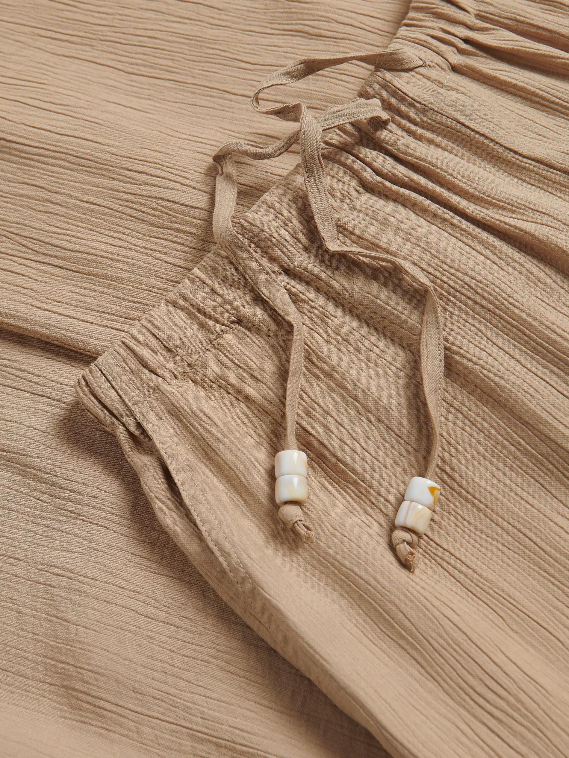 Beige Structured Trousers With Tie-Up, Beige, large image number 5