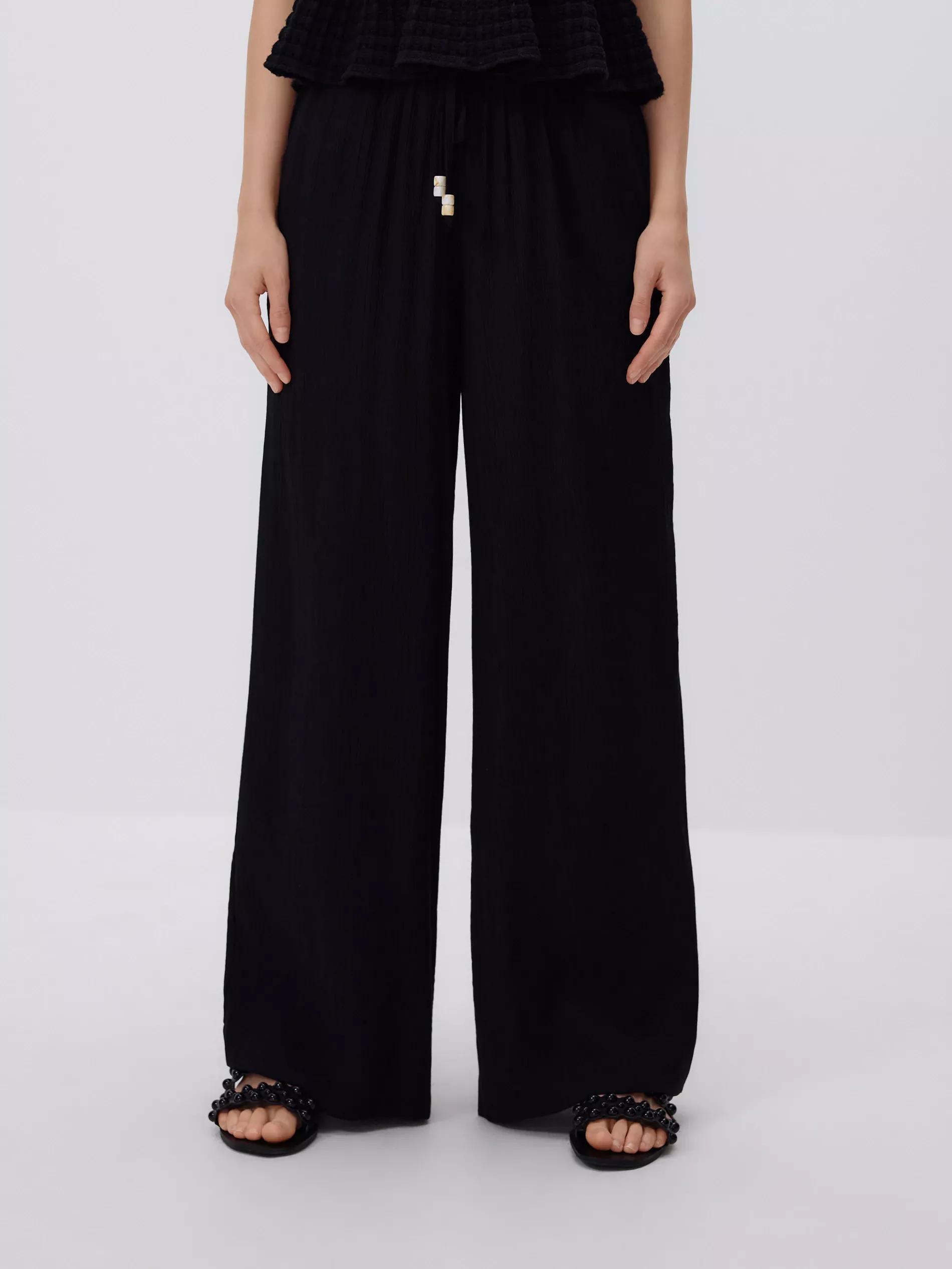 Black Structured Trousers With Tie-Up, Black, medium