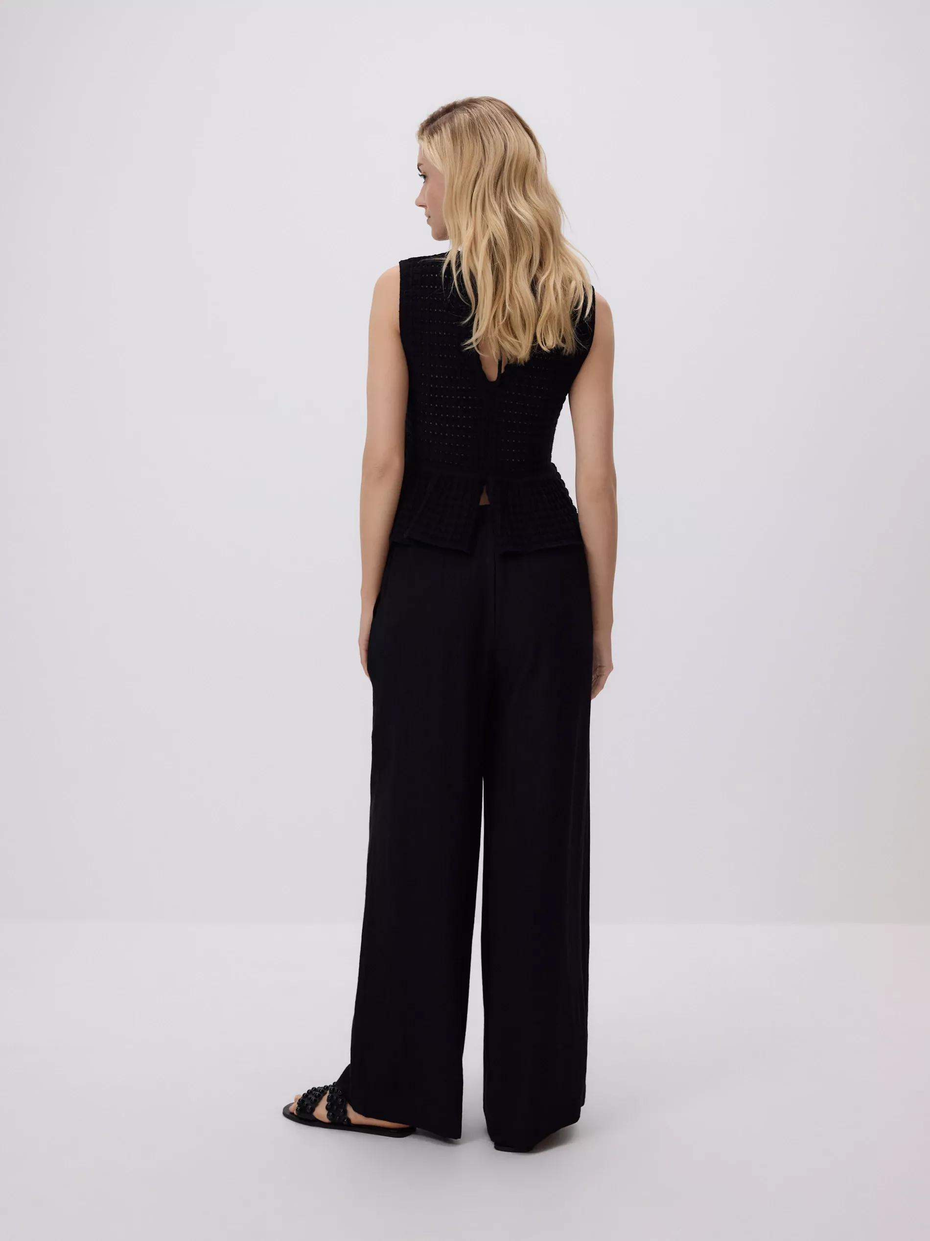 Black Structured Trousers With Tie-Up, Black, medium