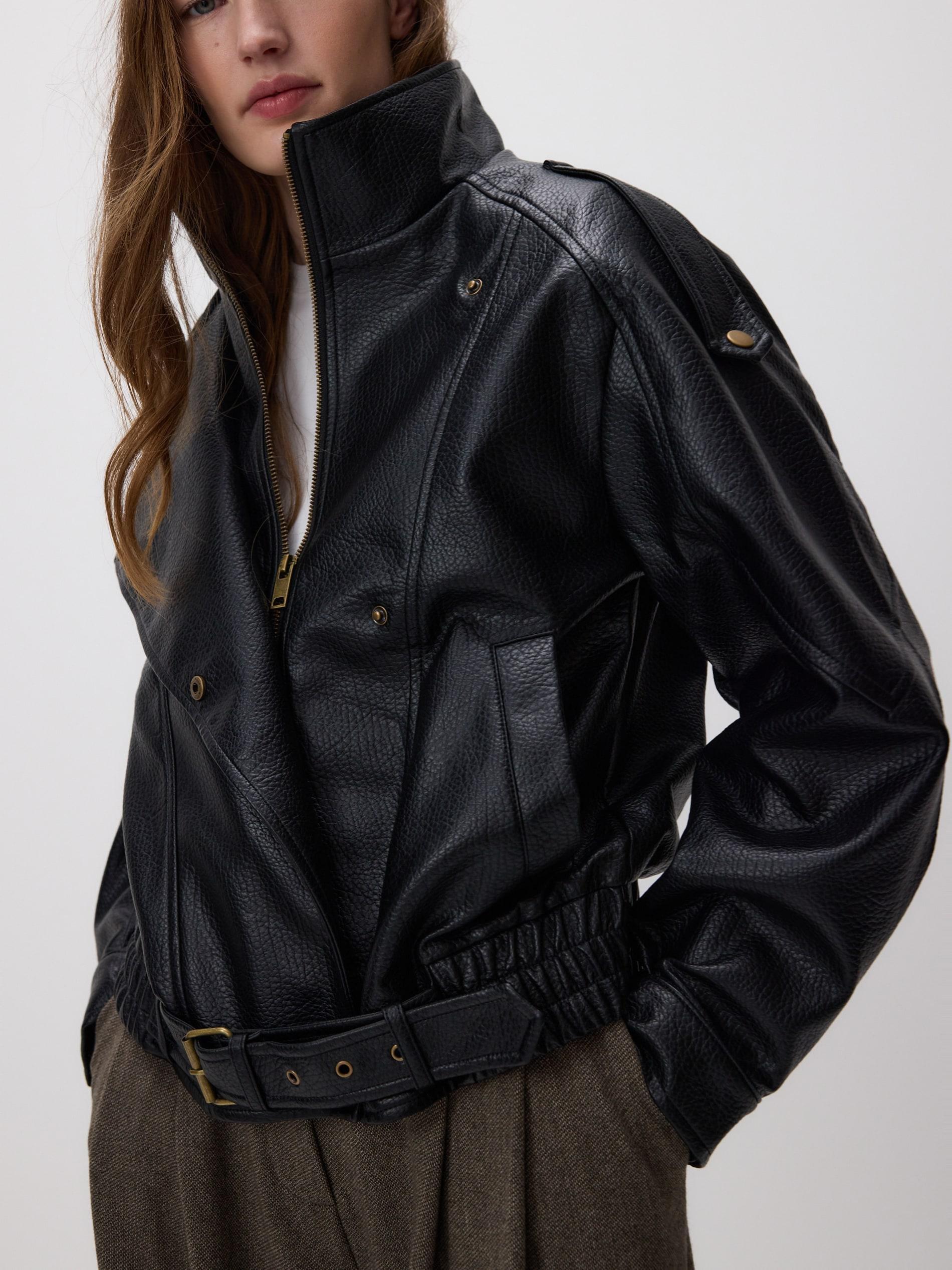 Black Faux Leather Jacket, Black, large image number 2