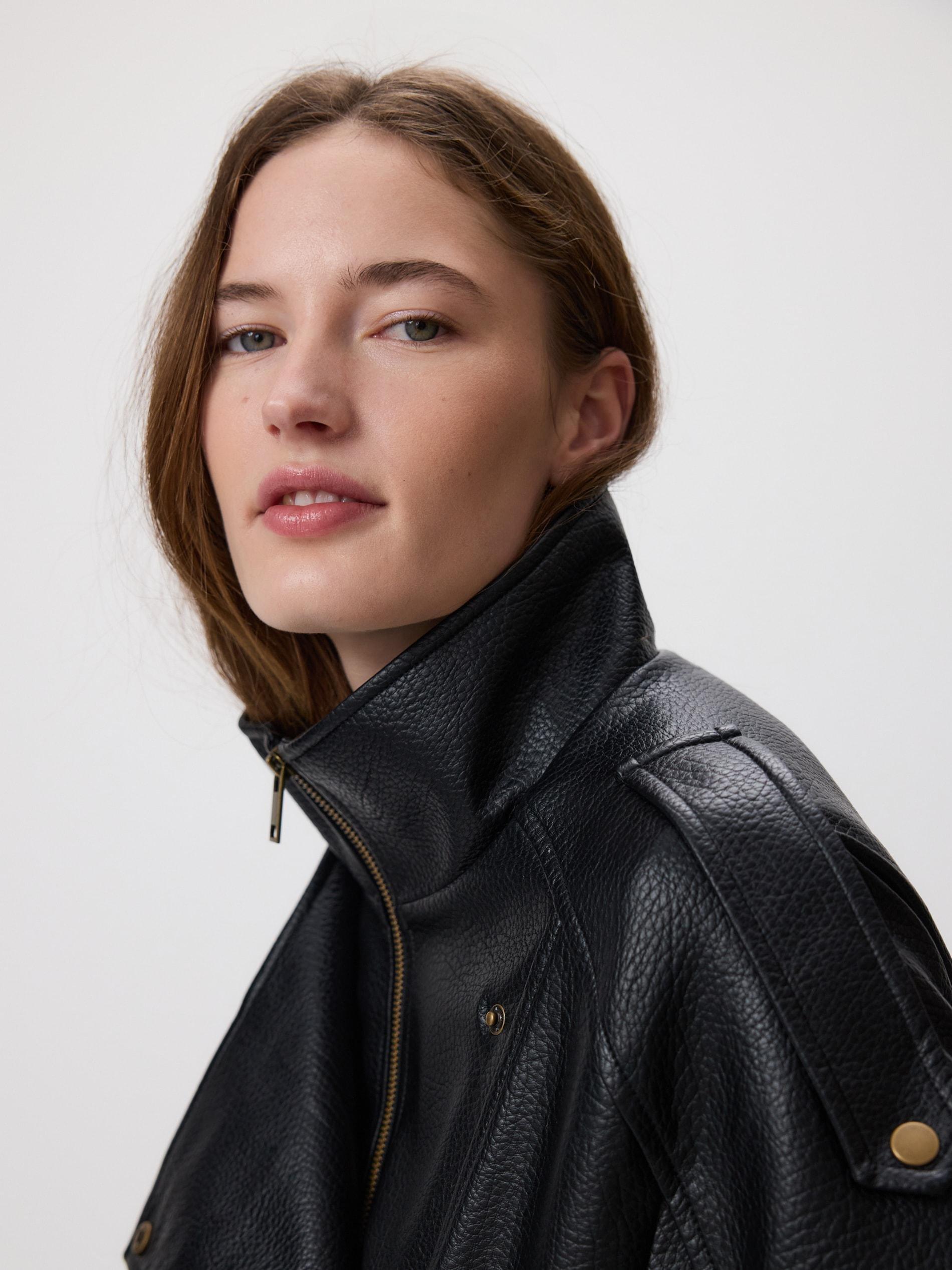 Black Faux Leather Jacket, Black, large image number 3