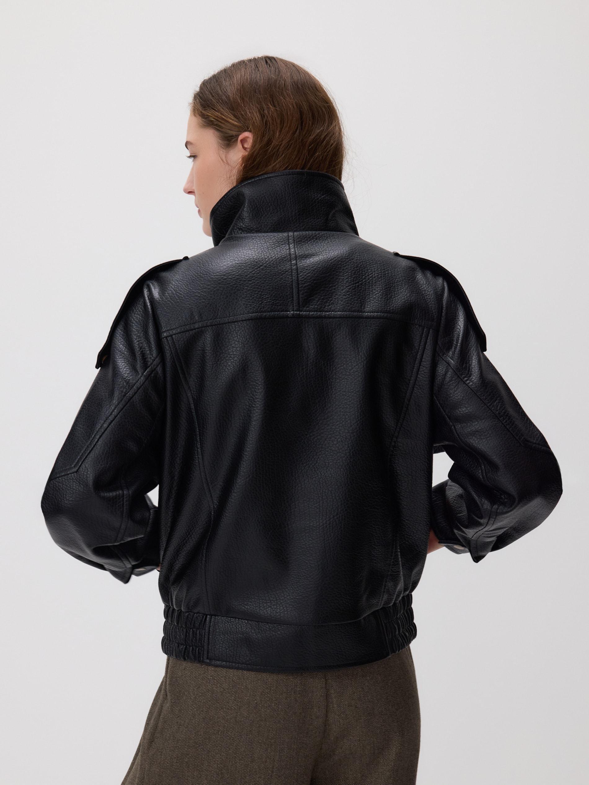 Black Faux Leather Jacket, Black, large image number 4