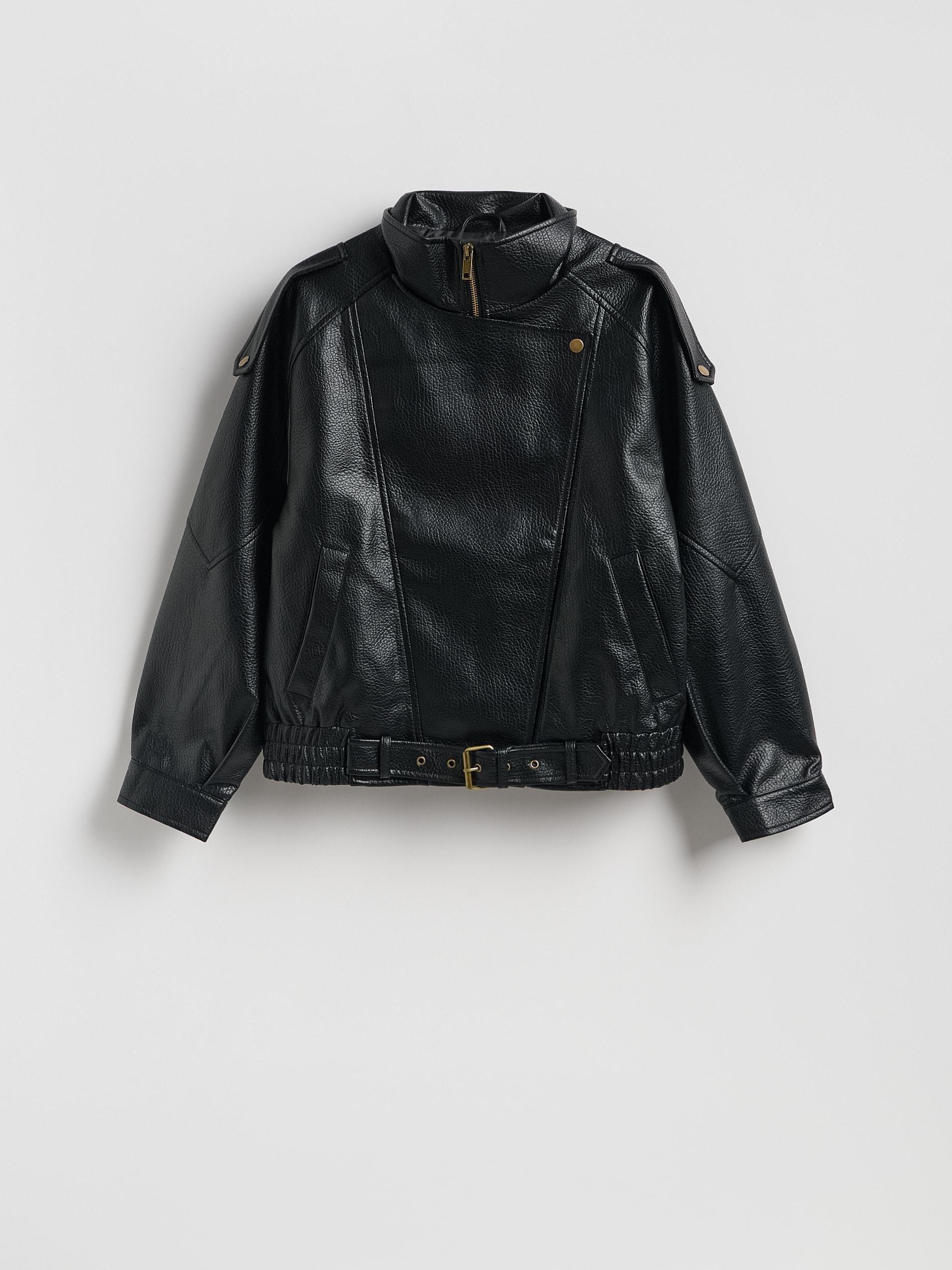 Black Faux Leather Jacket, Black, large image number 5