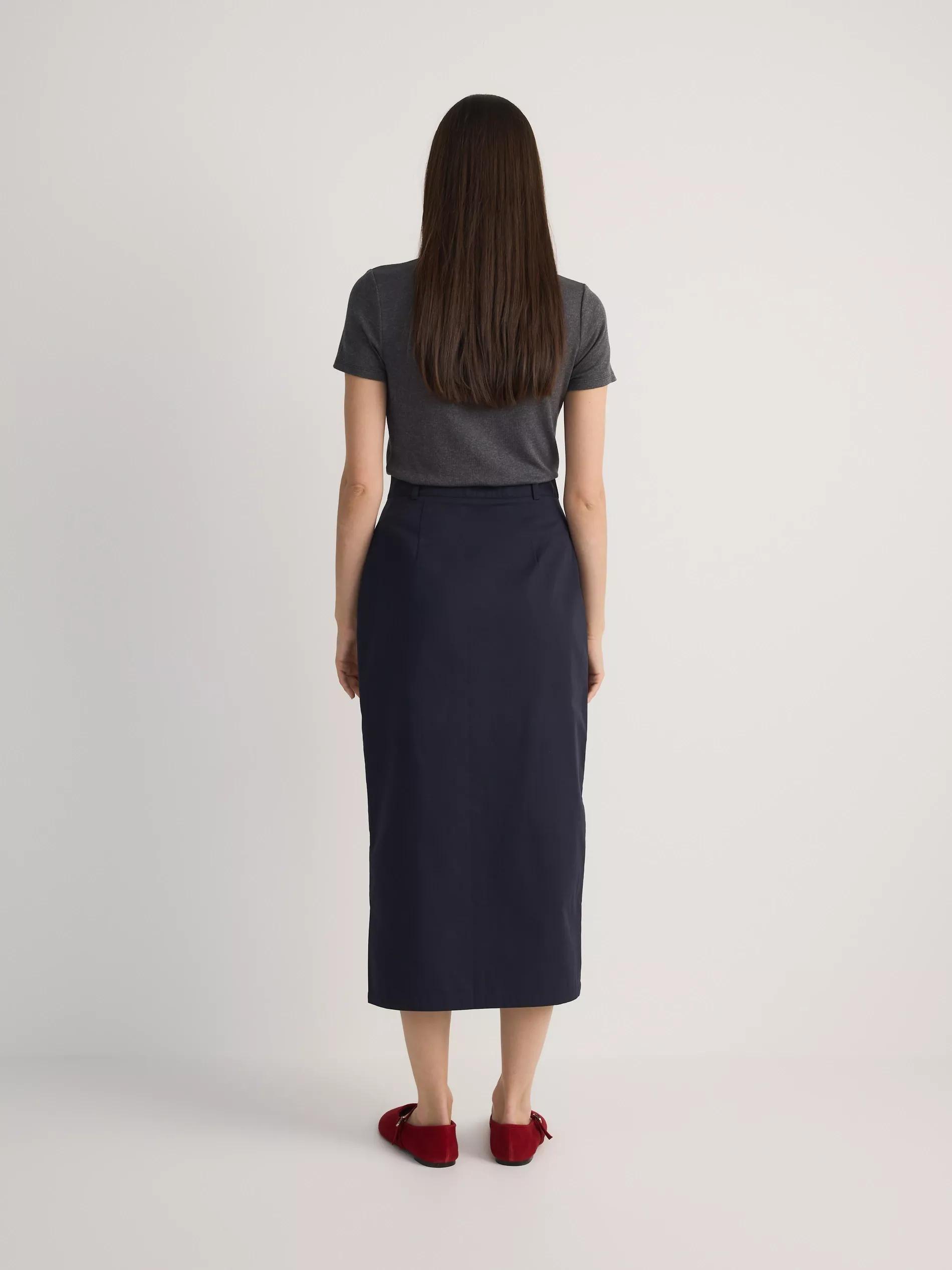 Navy Cotton Midi Skirt, , large image number 3