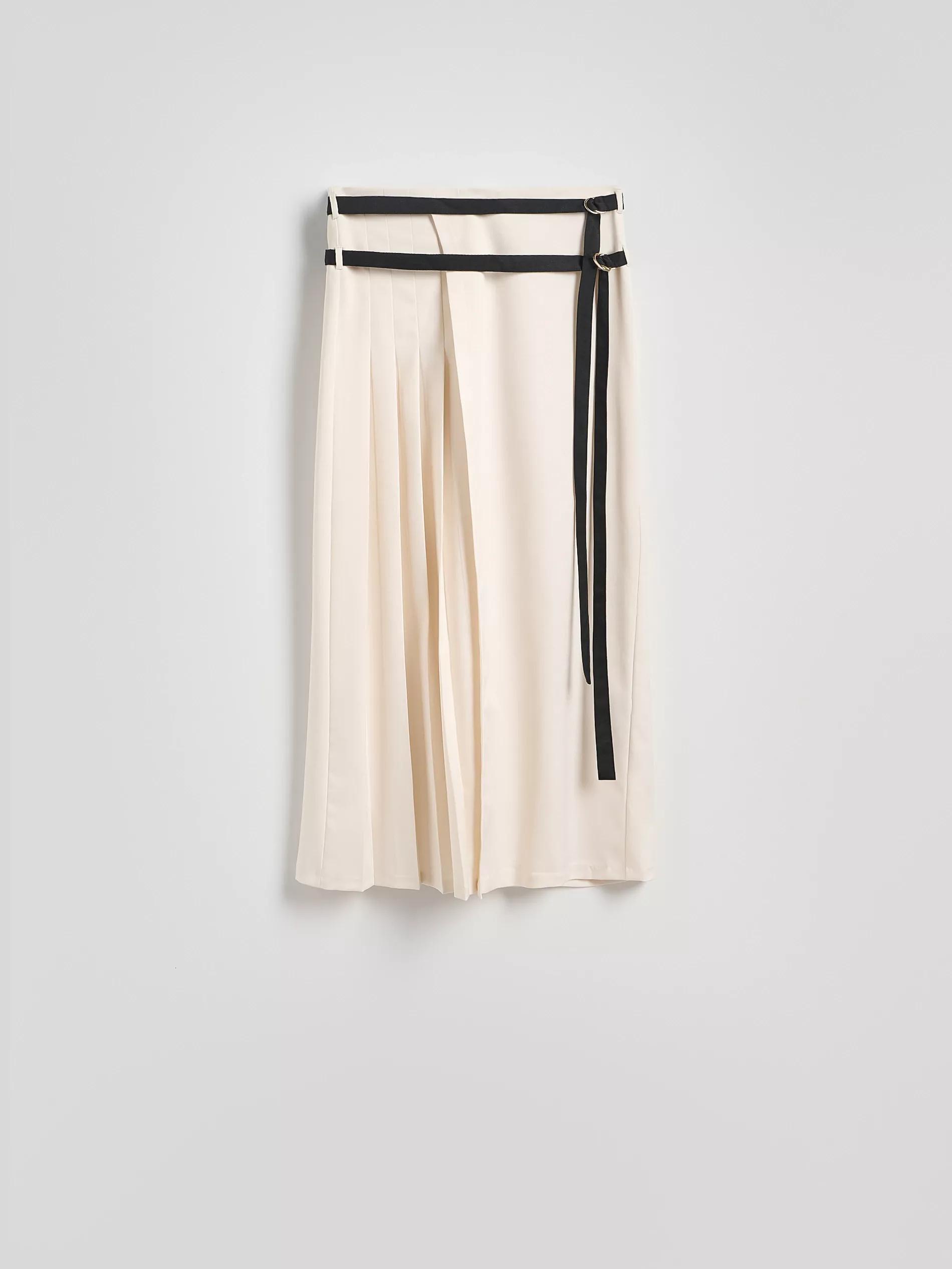 Beige Pleated Belted Skirt, , medium