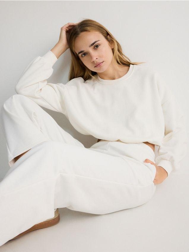 Cream Cropped Sweatshirt, , large image number 0