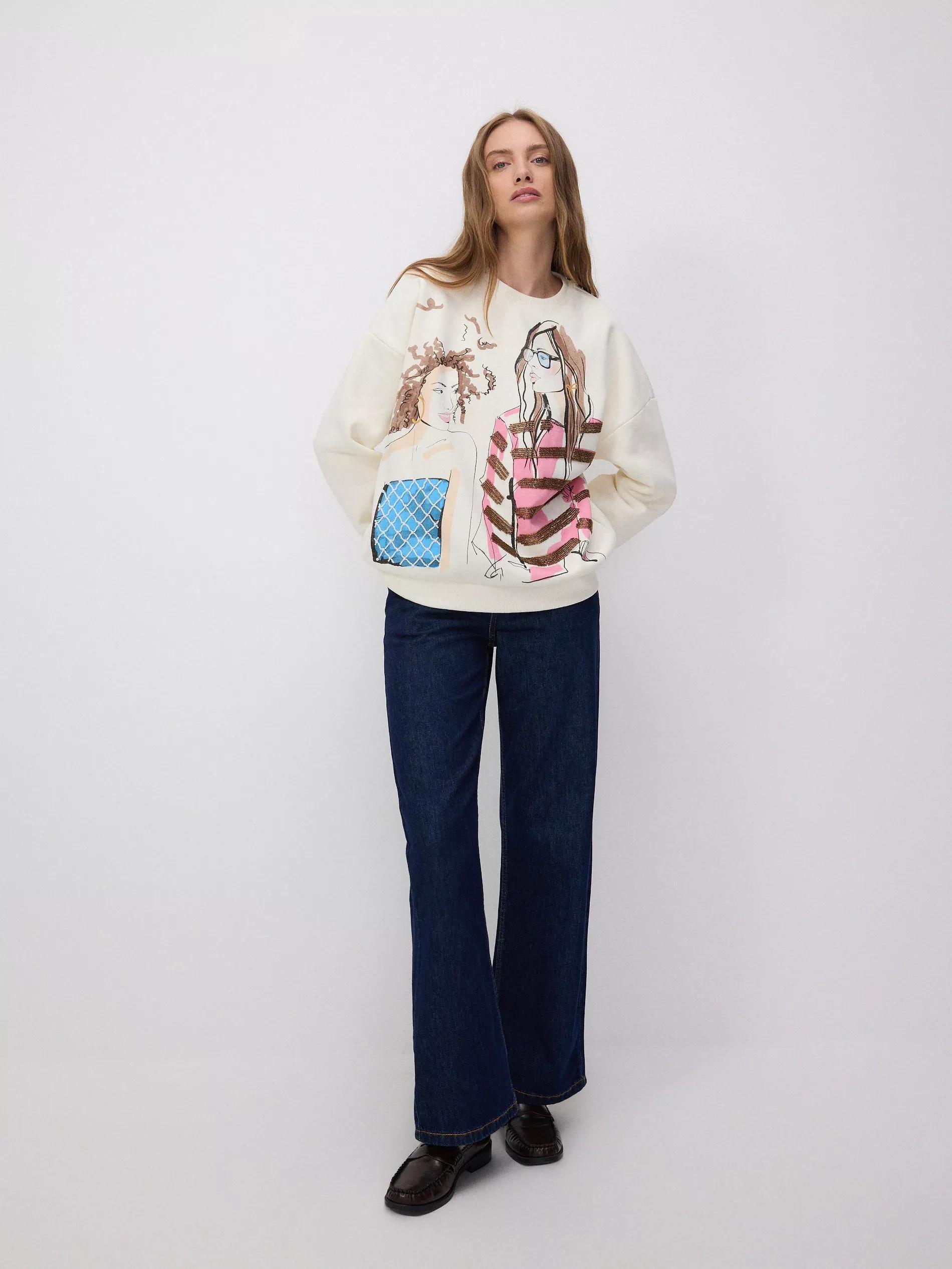 White Applique Cotton Sweatshirt, , medium