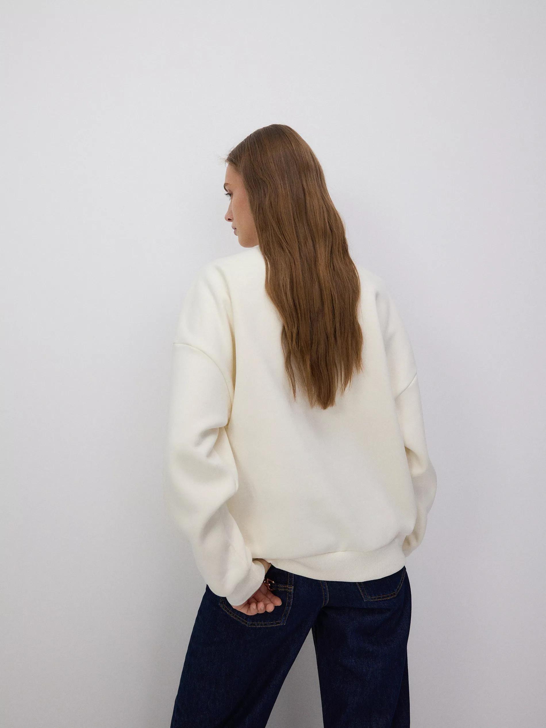 White Applique Cotton Sweatshirt, , large image number 3