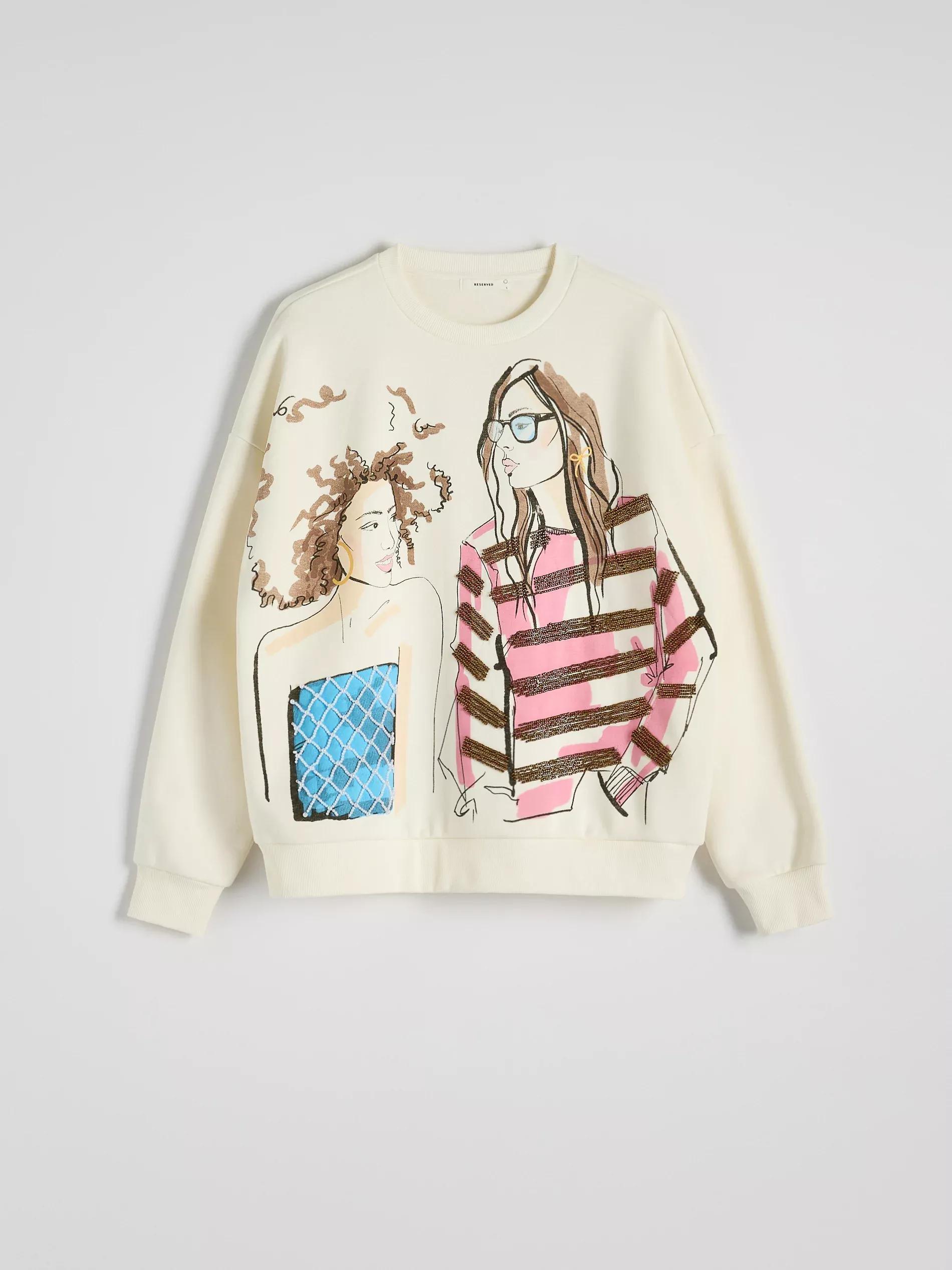 White Applique Cotton Sweatshirt, , large image number 4