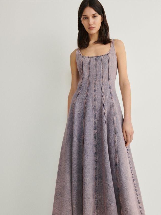 Pink Denim Dress With Stitching, , large image number 0