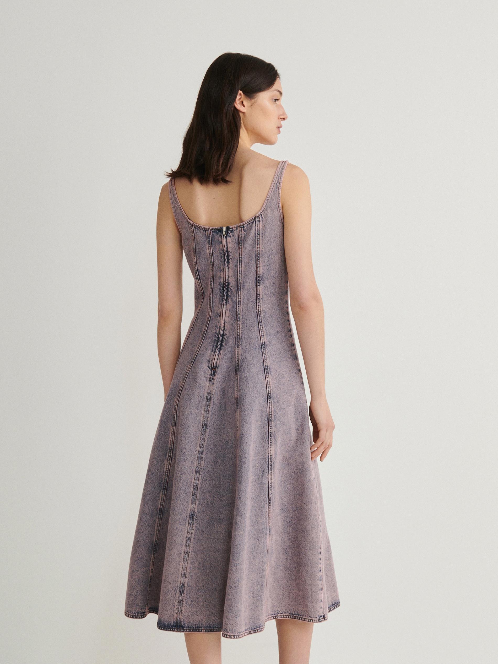 Pink Denim Dress With Stitching, , large image number 3