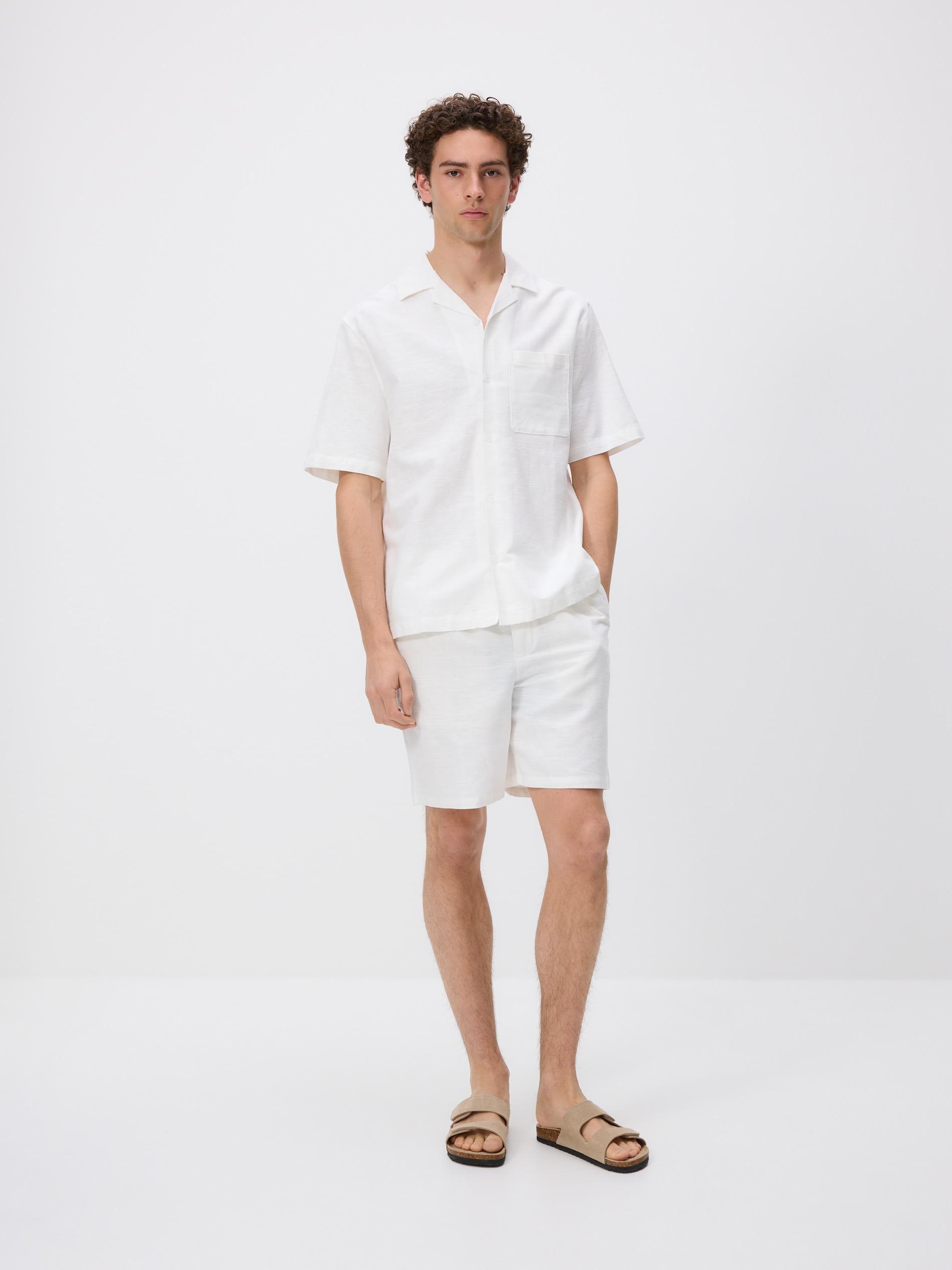 White Linen Jogger Shorts, White, large image number 0