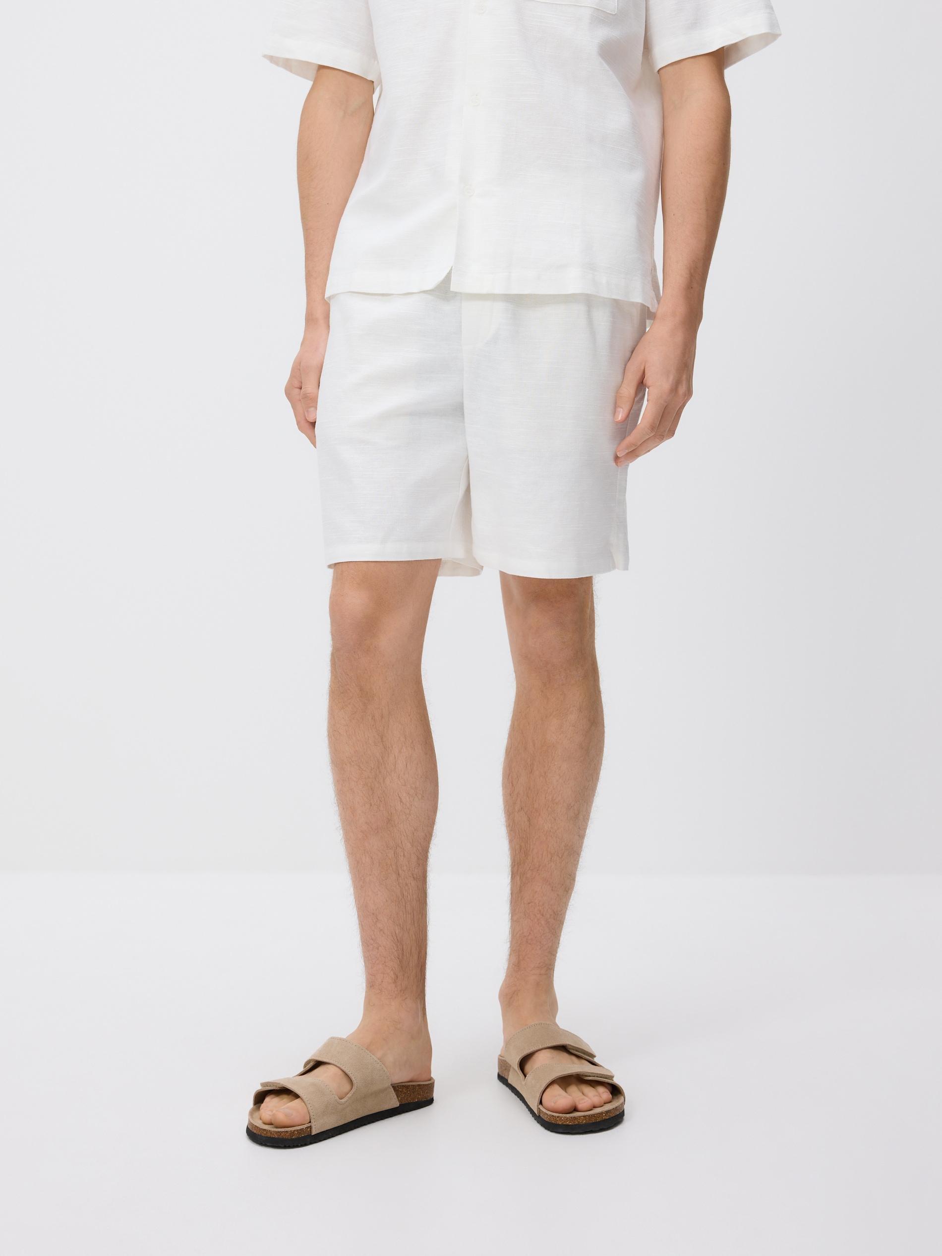 White Linen Jogger Shorts, White, large image number 1