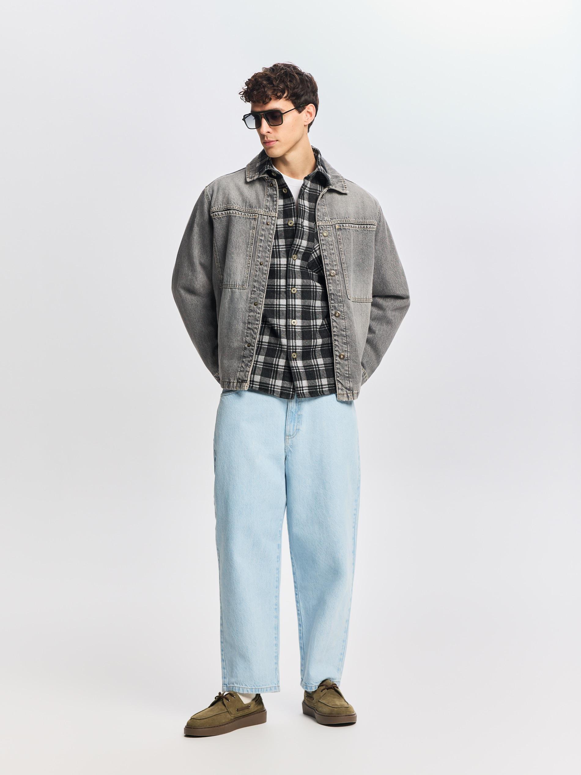 Grey Comfort Fit Denim Shirt, Light grey, medium