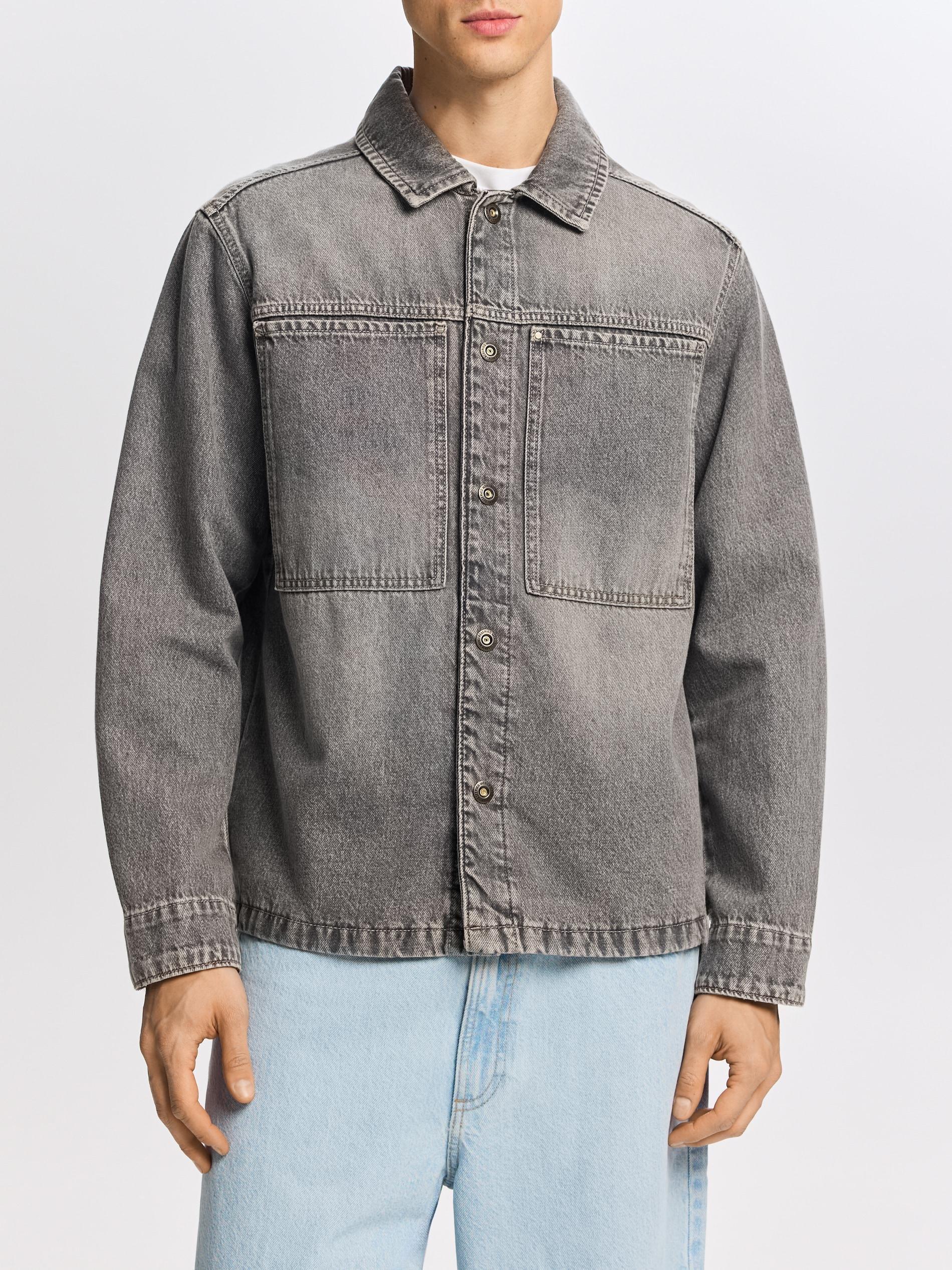 Grey Comfort Fit Denim Shirt, Light grey, large image number 3