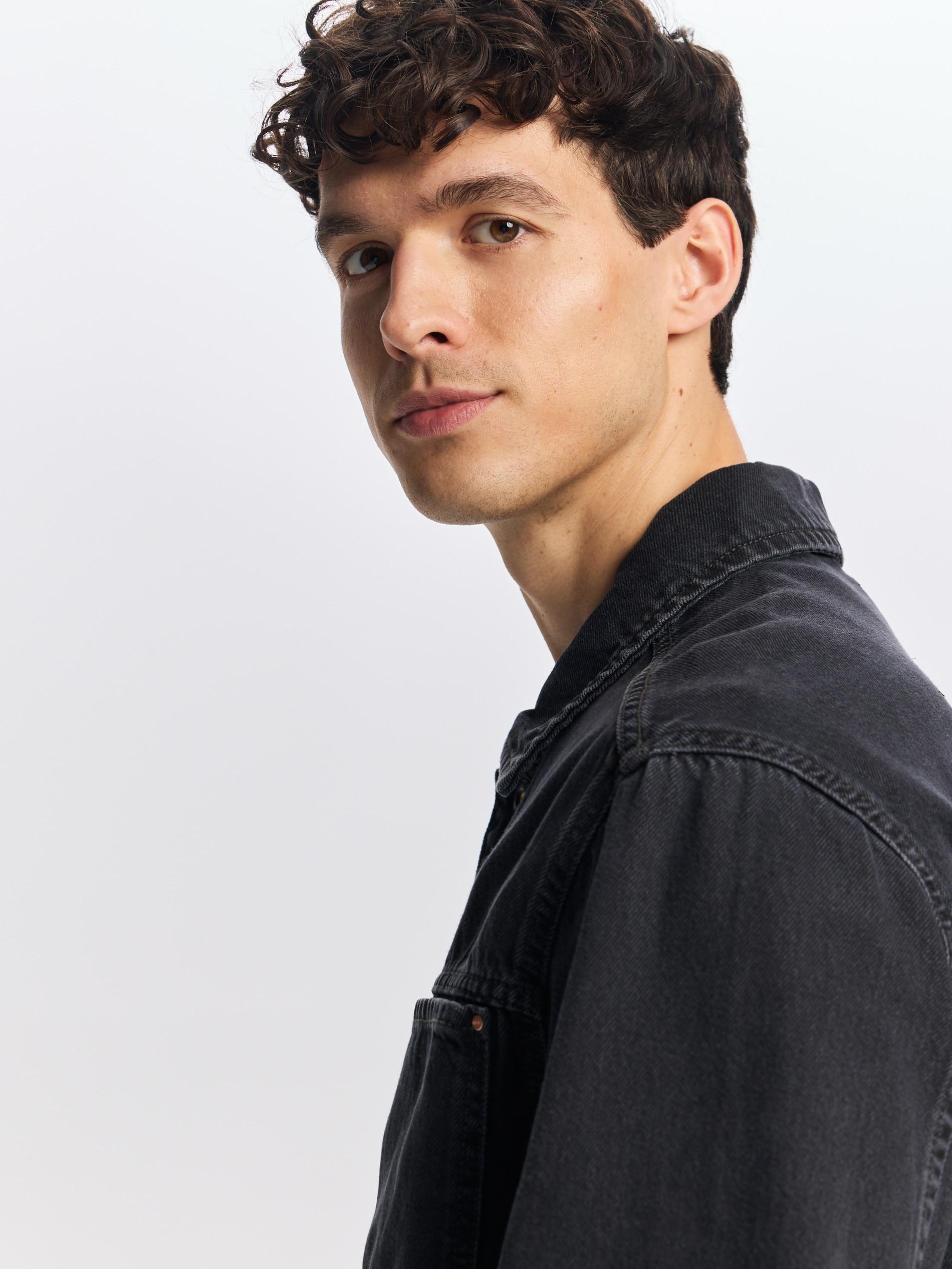 Black Comfort Fit Denim Shirt, Black, medium