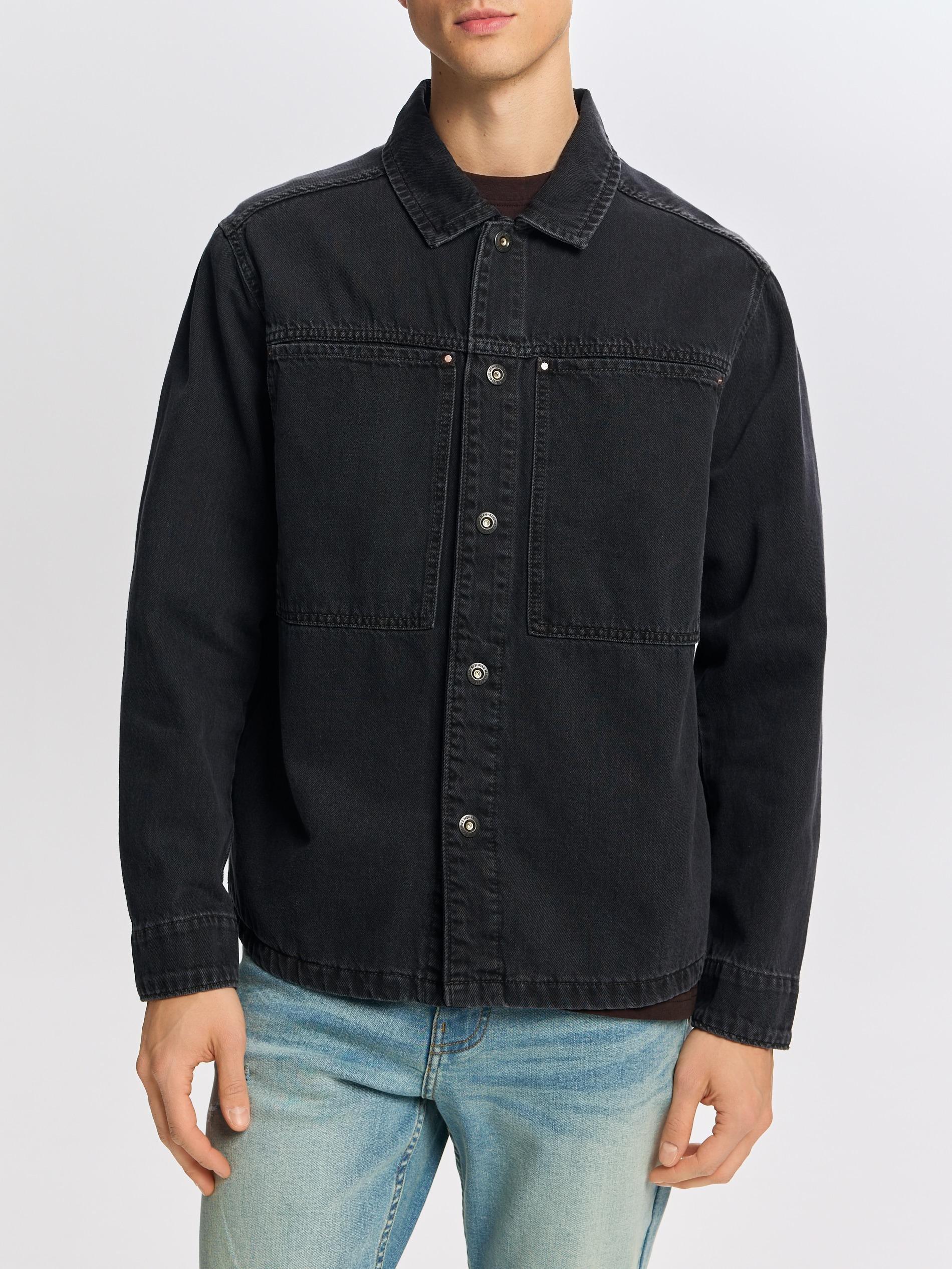 Black Comfort Fit Denim Shirt, Black, medium