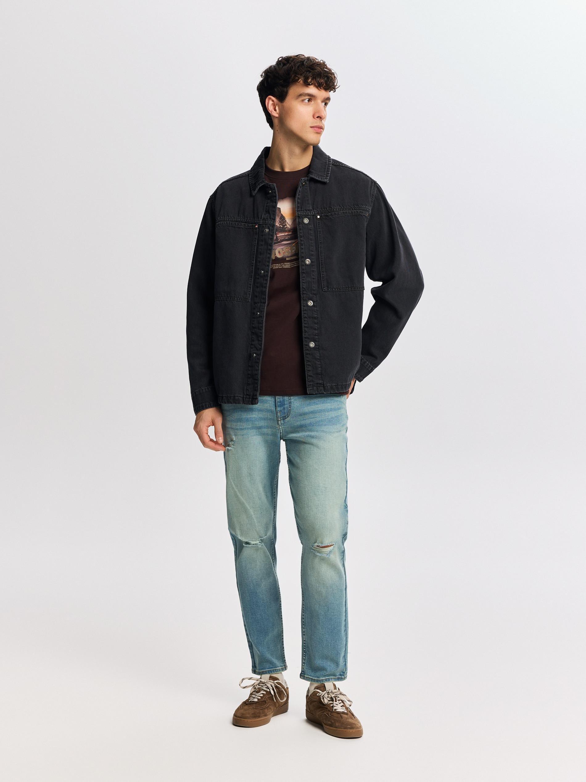 Black Comfort Fit Denim Shirt, Black, medium