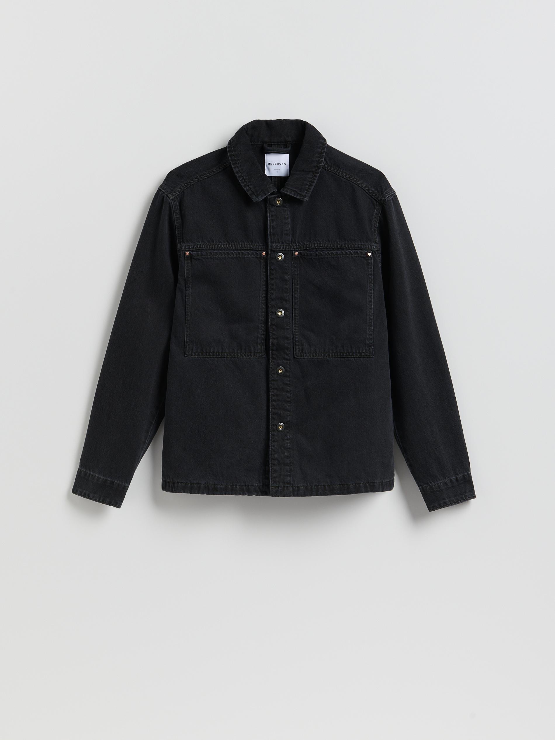 Black Comfort Fit Denim Shirt, Black, large image number 4