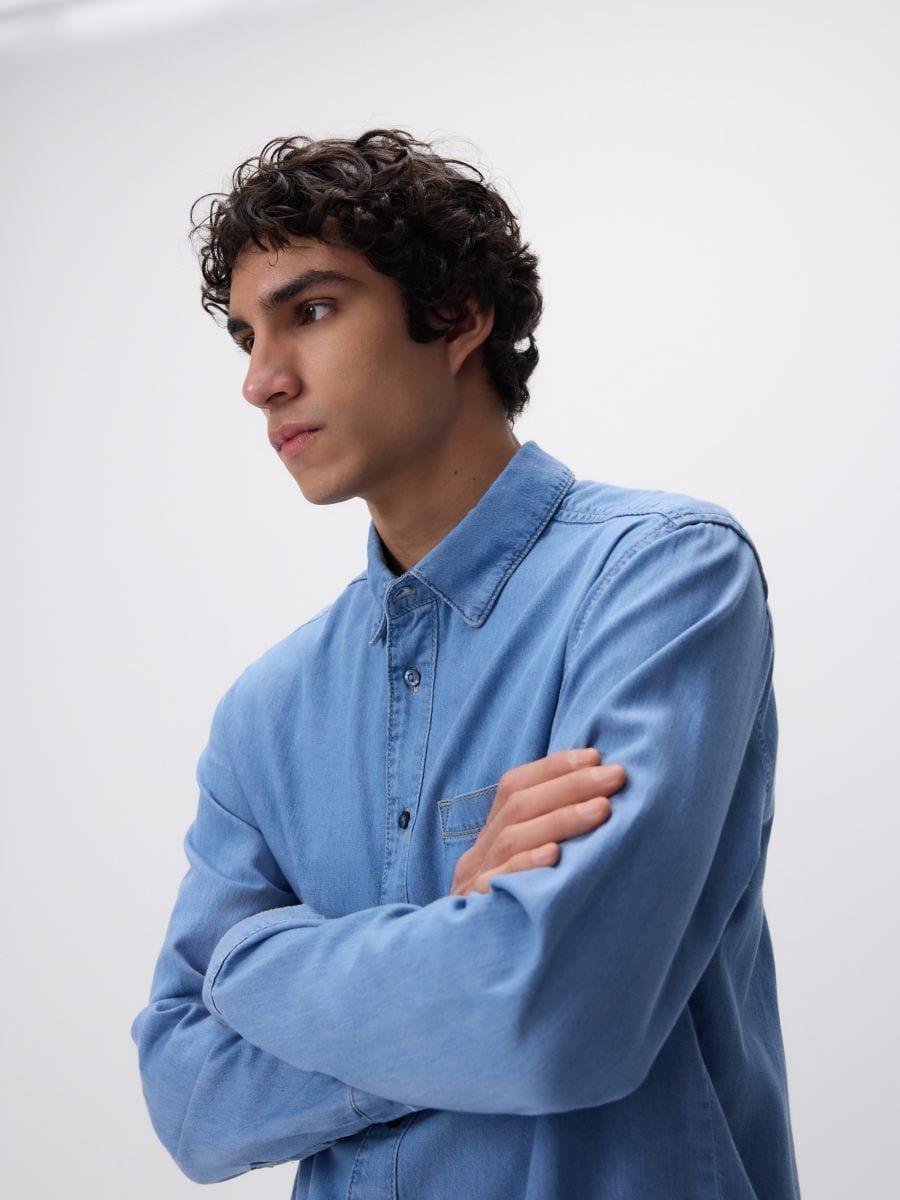 Blue Regular Fit Denim Shirt, Blue, medium