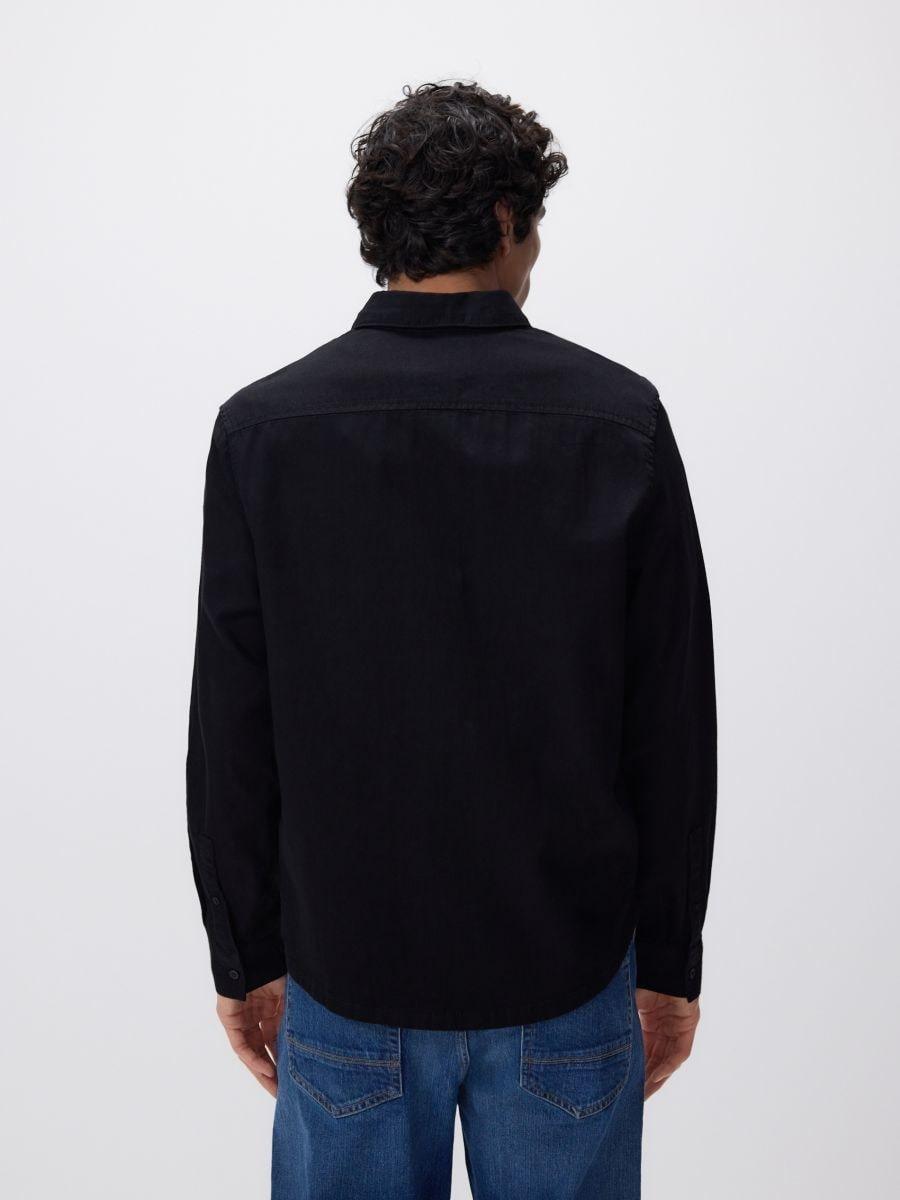 Black Regular Fit Denim Shirt, Black, large image number 1