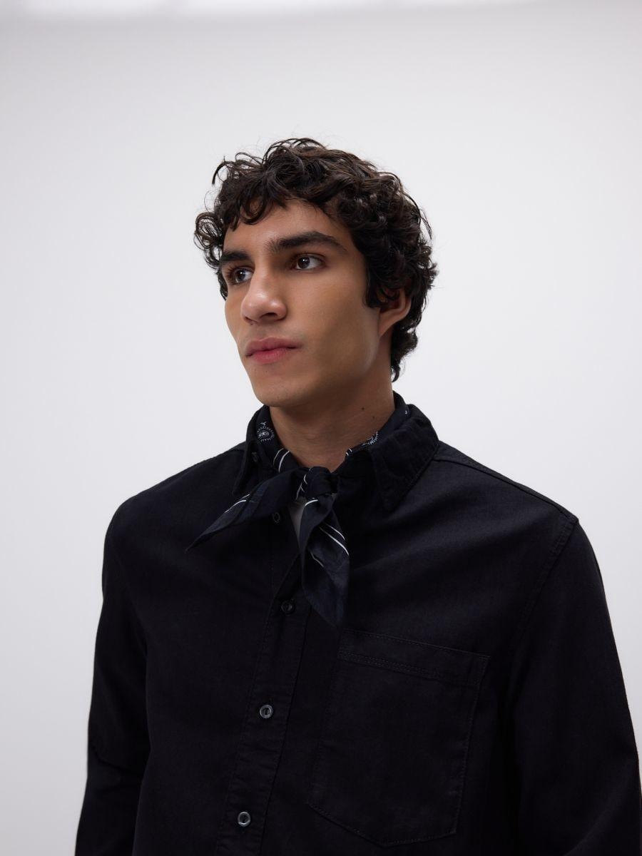 Black Regular Fit Denim Shirt, Black, medium