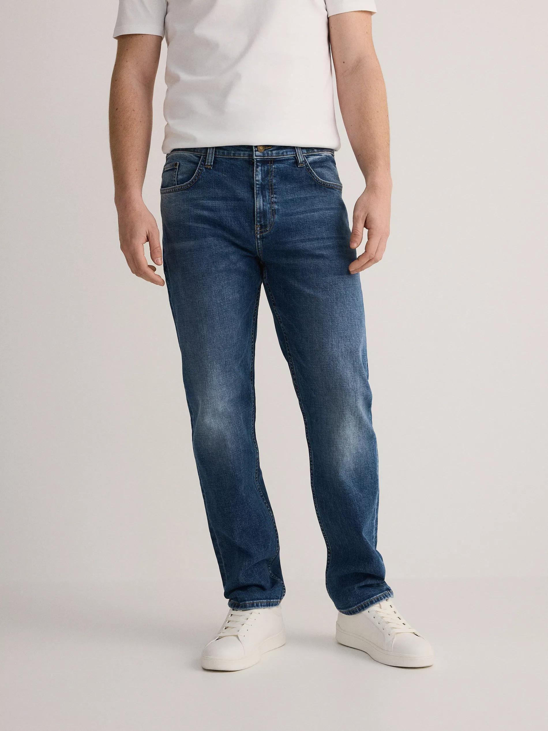 Blue Straight Jeans With Pre-Wash Effect, , medium