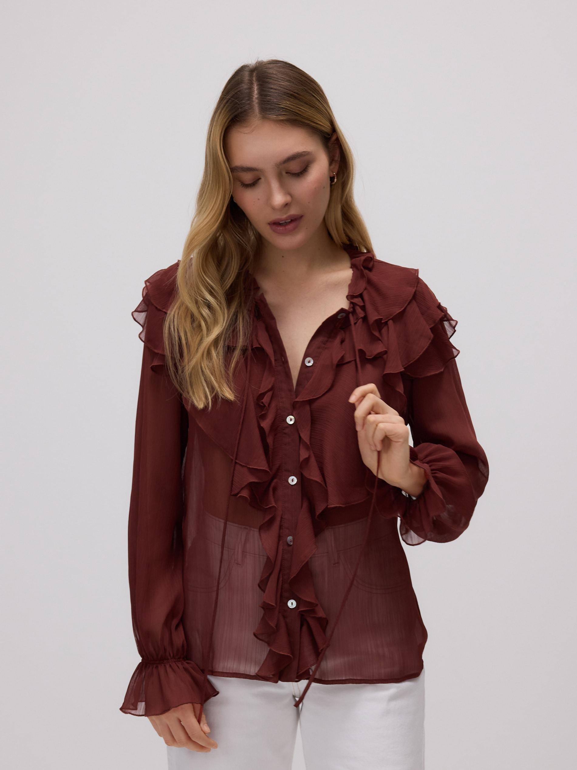 MAROON Shirt with stunning ruffles, Burgundy, large image number 1