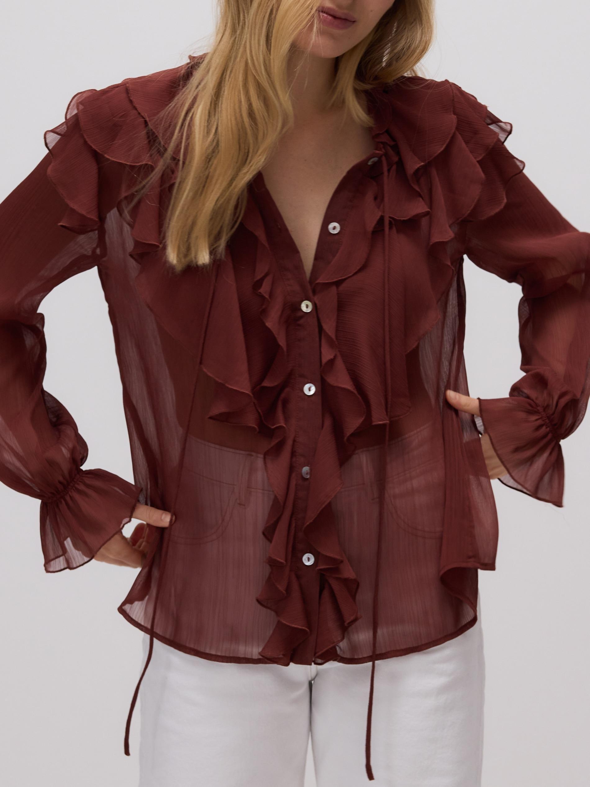 MAROON Shirt with stunning ruffles, Burgundy, large image number 2