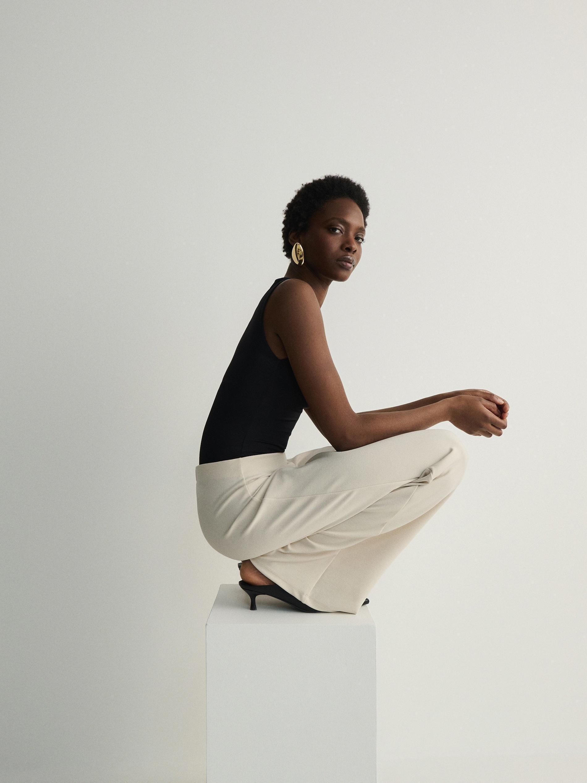 Nude Wide Leg Trousers, , large image number 1