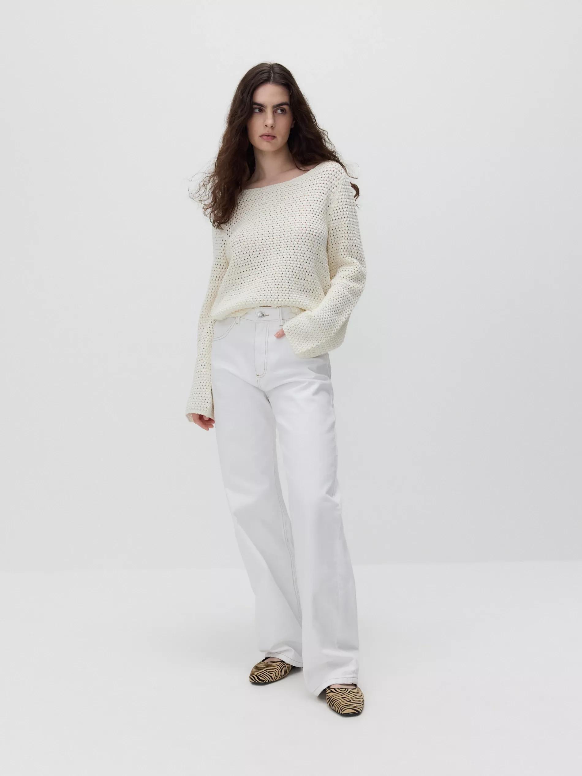 White Wide Leg Jeans, , large image number 2