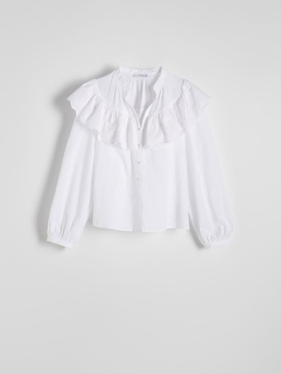 White Cotton Blouse With Flounce, , large image number 0