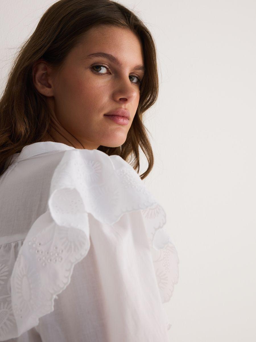 White Cotton Blouse With Flounce, , large image number 2