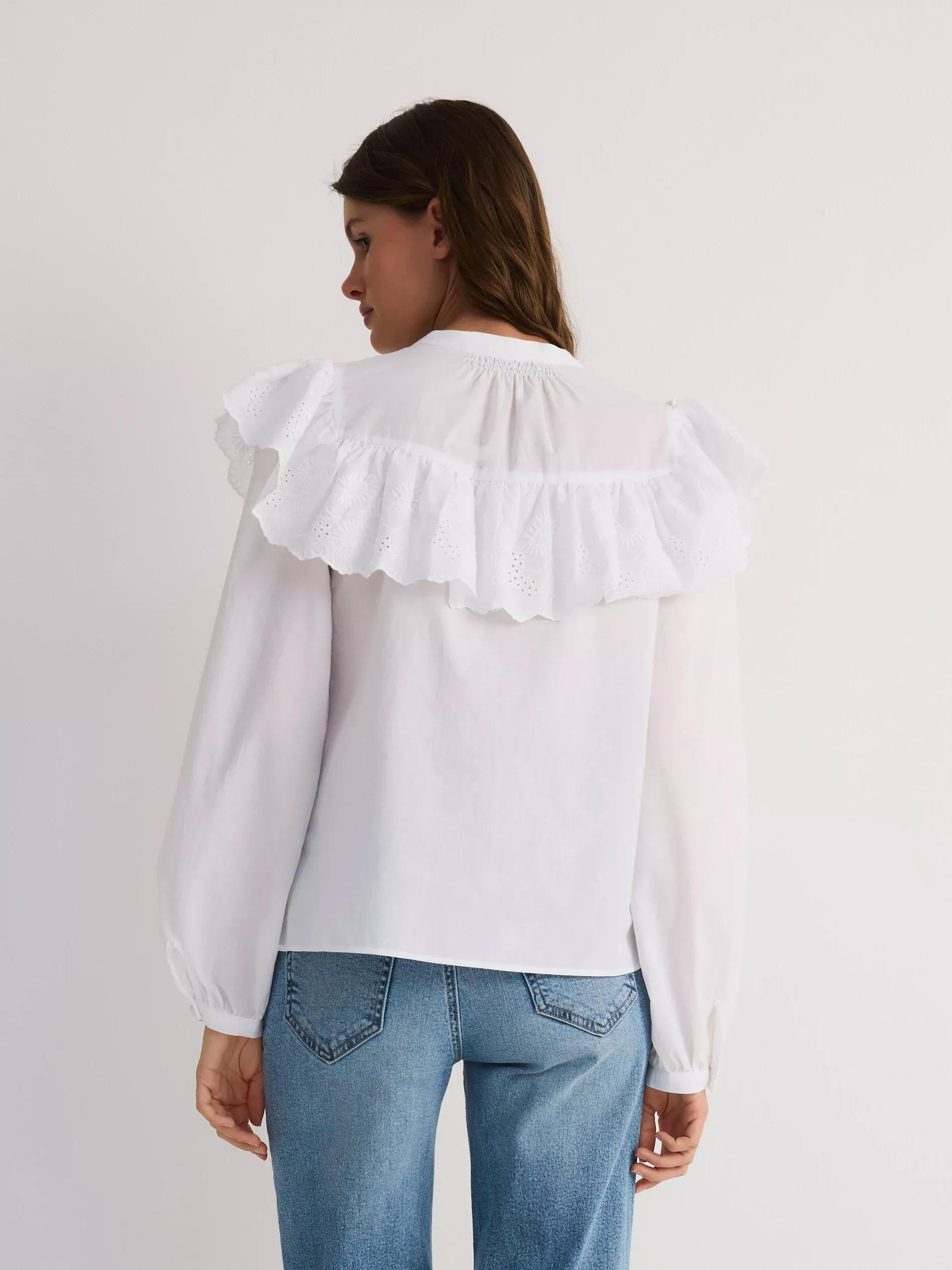 White Cotton Blouse With Flounce, , large image number 4