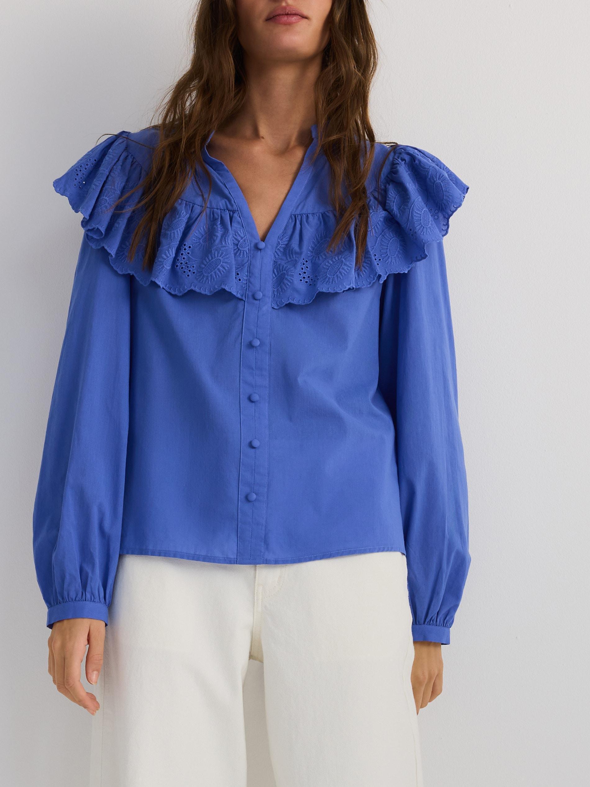 Blue Cotton Blouse With Ruffles, , large image number 2