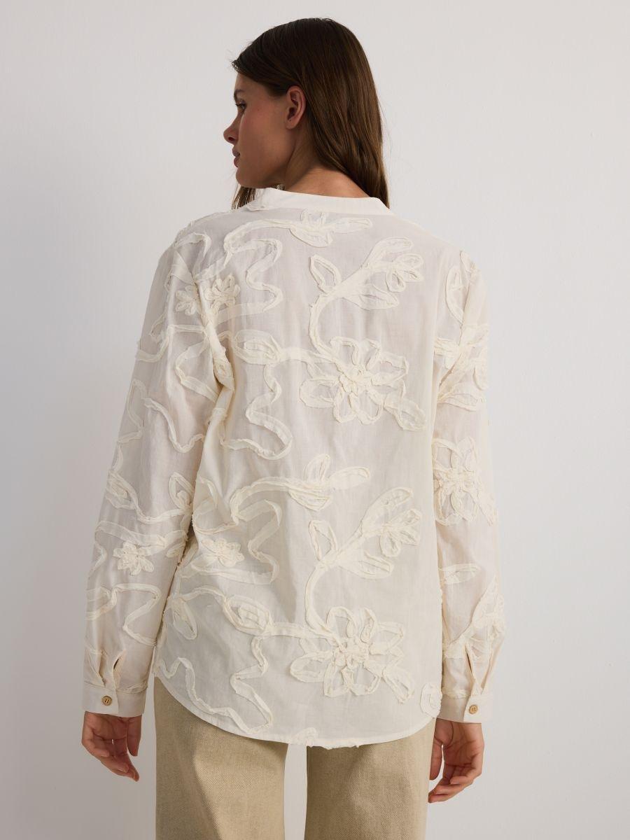 Cream Patterned Short-Sleeved Cotton Shirt, , large image number 3