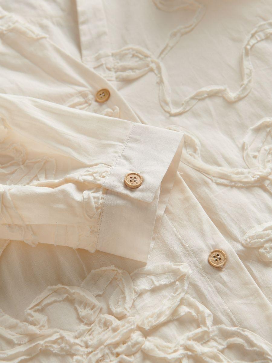 Cream Patterned Short-Sleeved Cotton Shirt, , large image number 5