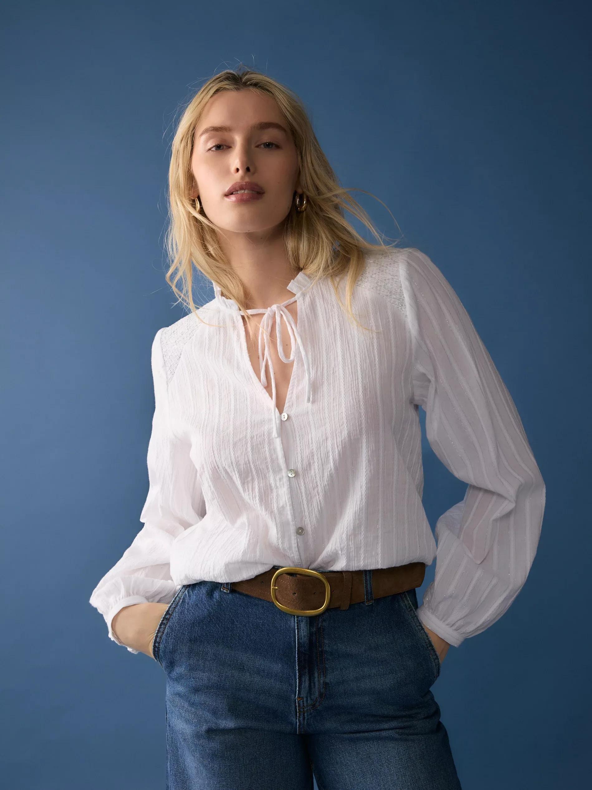 White Shirt With Decorative Tie Detail, , large image number 0