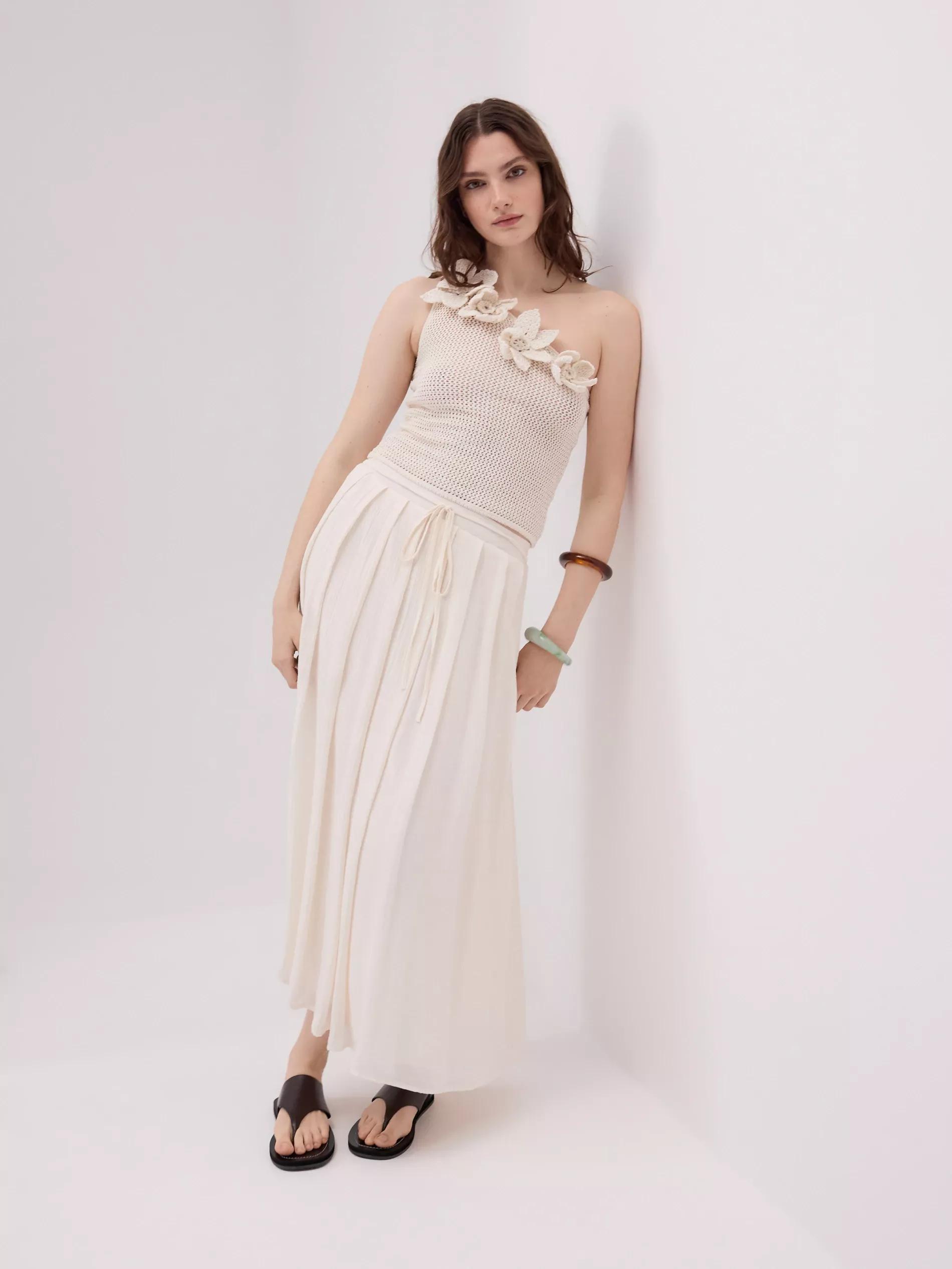 Cream Maxi Skirt With Tie Detail, , medium