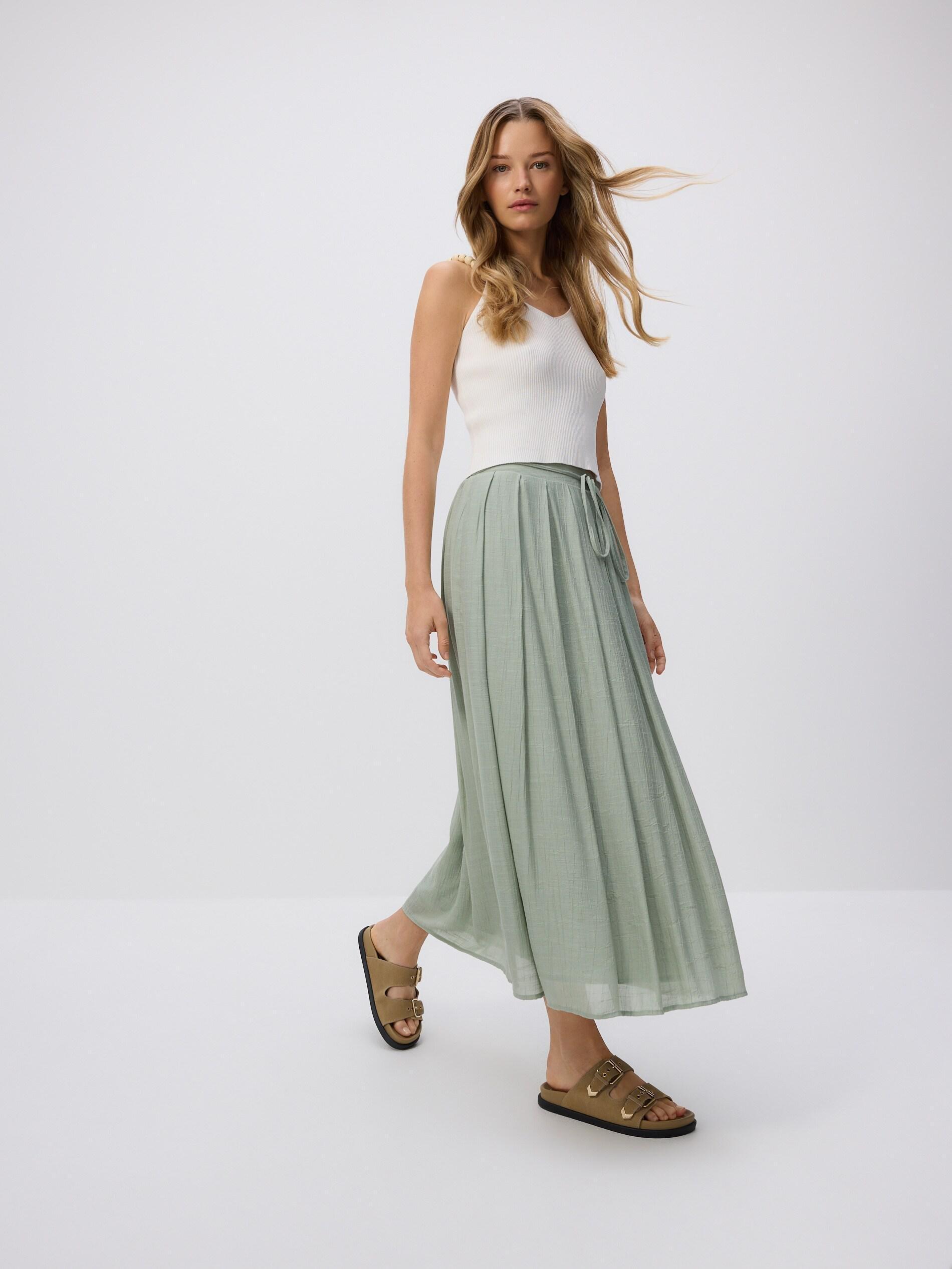 Green Maxi Skirt With Tie Detail, , large image number 1