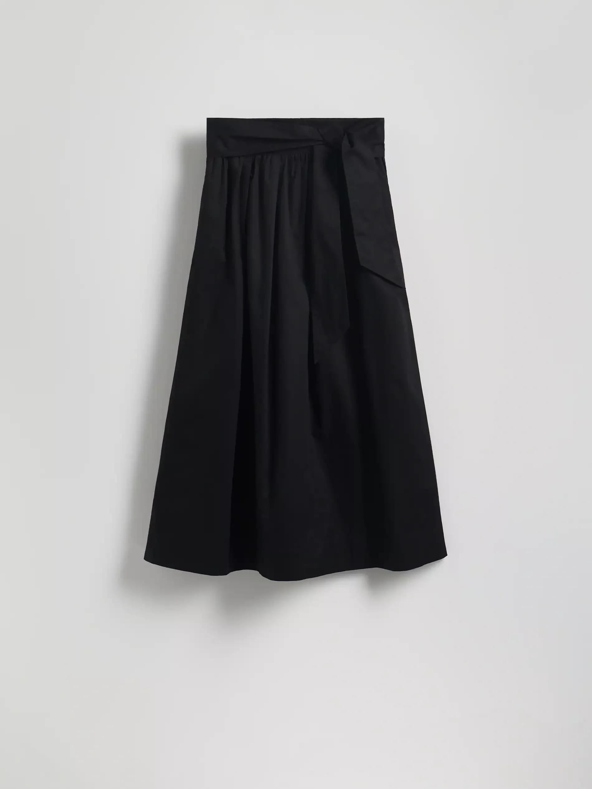 Black Midi Skirt With Decorative Drawstring, , large image number 0