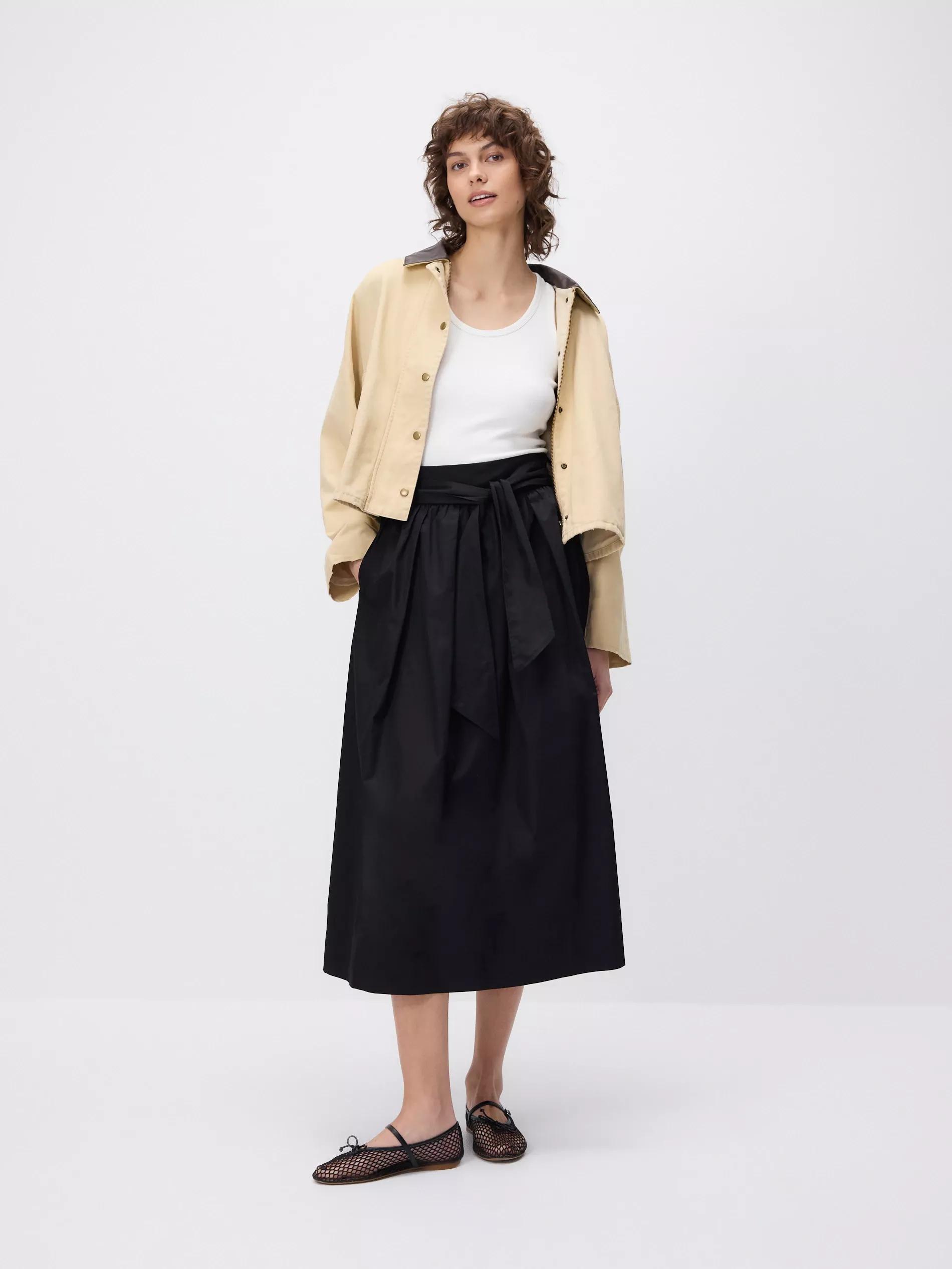 Black Midi Skirt With Tie Detail, , large image number 0
