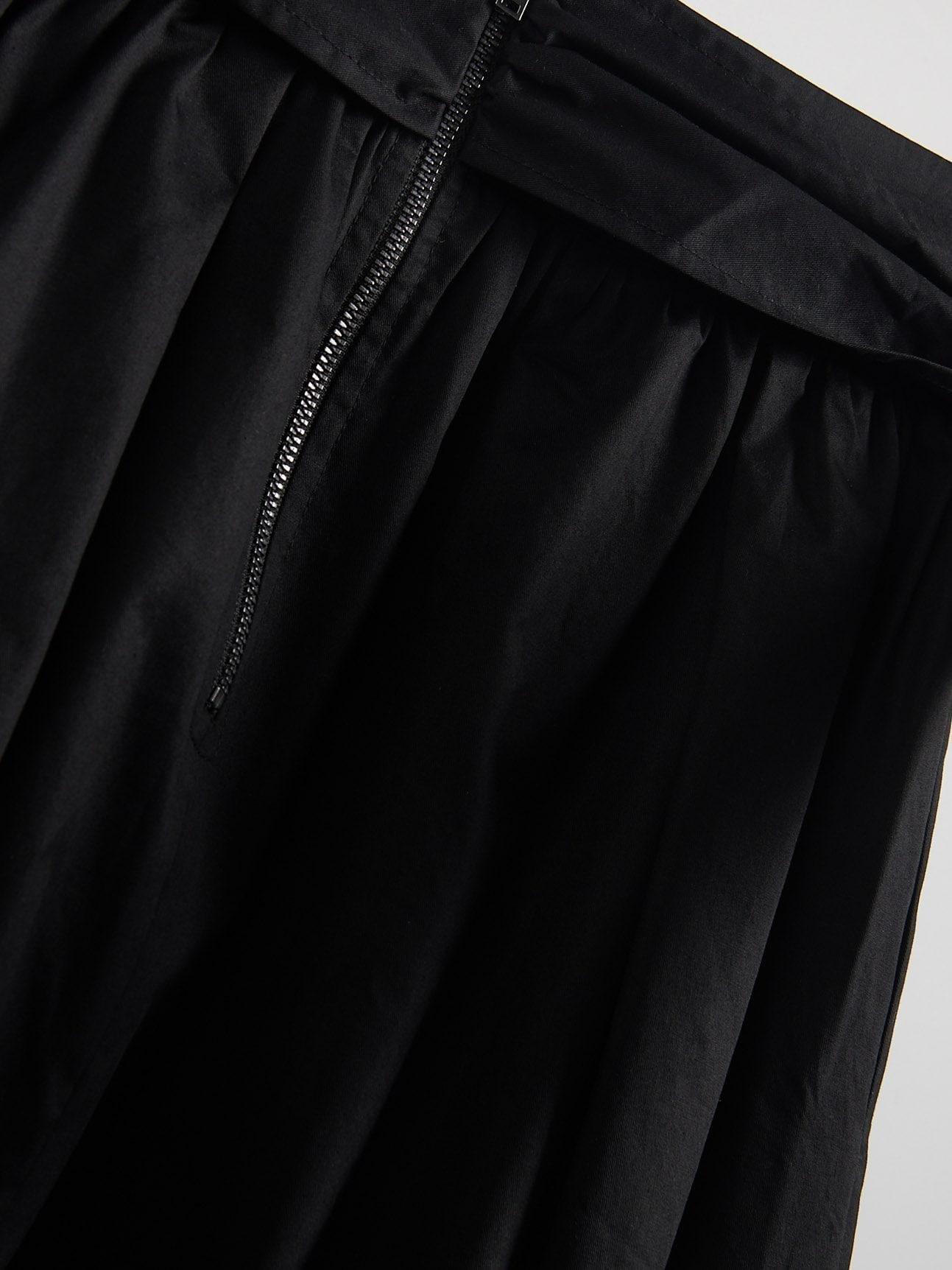 Black Midi Skirt With Decorative Drawstring, , large image number 1