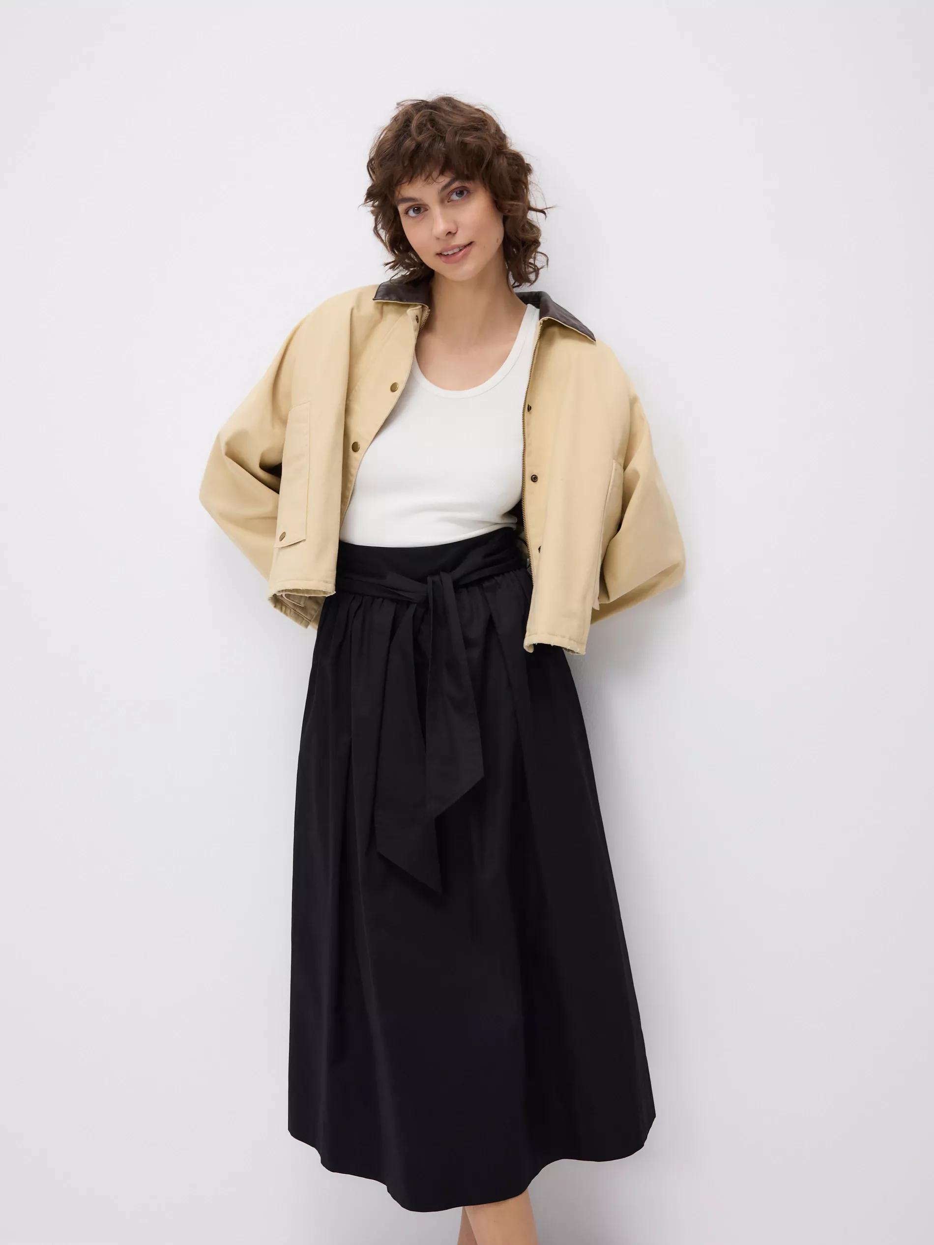 Black Midi Skirt With Tie Detail, Black, medium