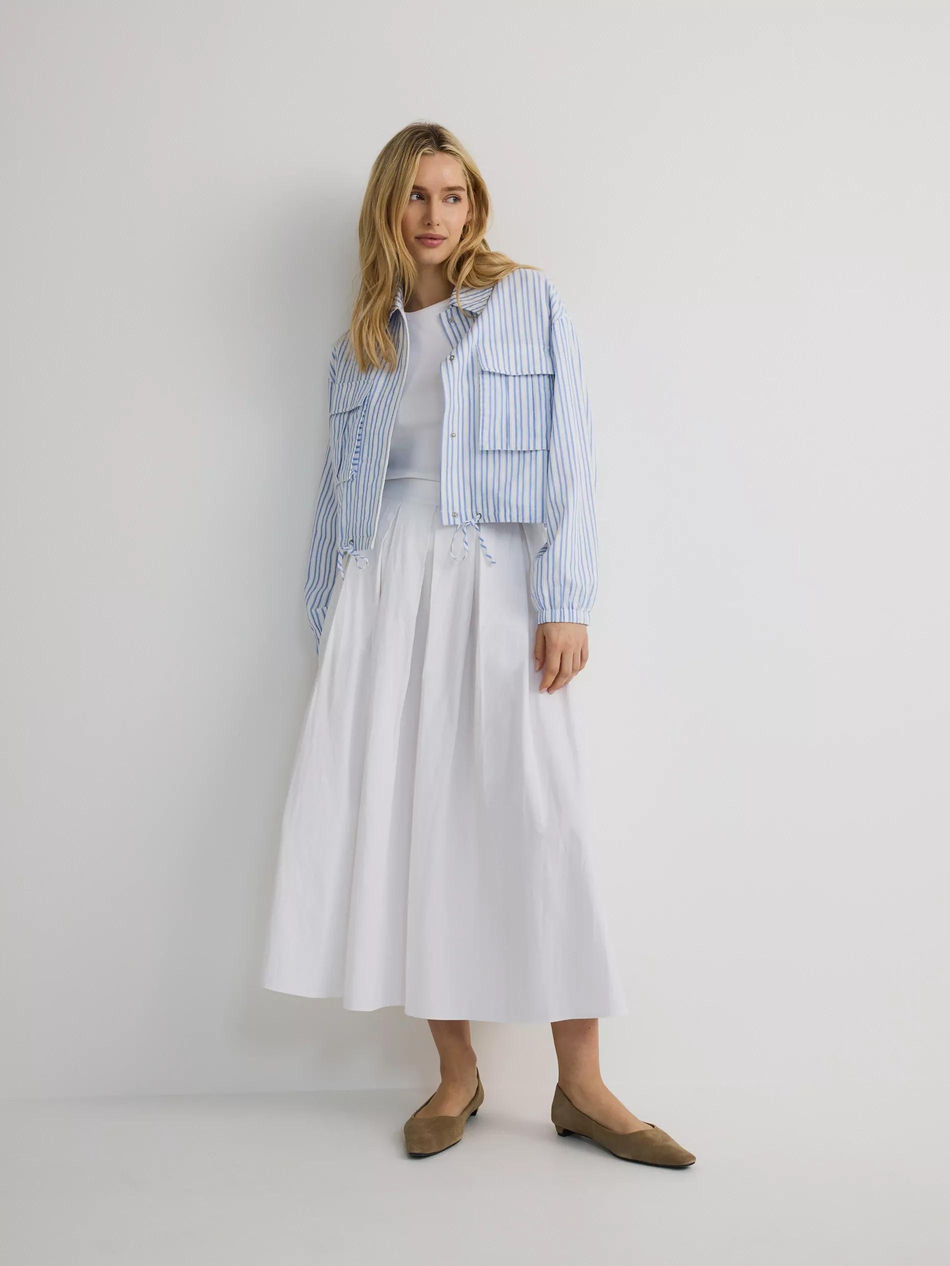 White Cotton Skirt With Pleats, White, large image number 0