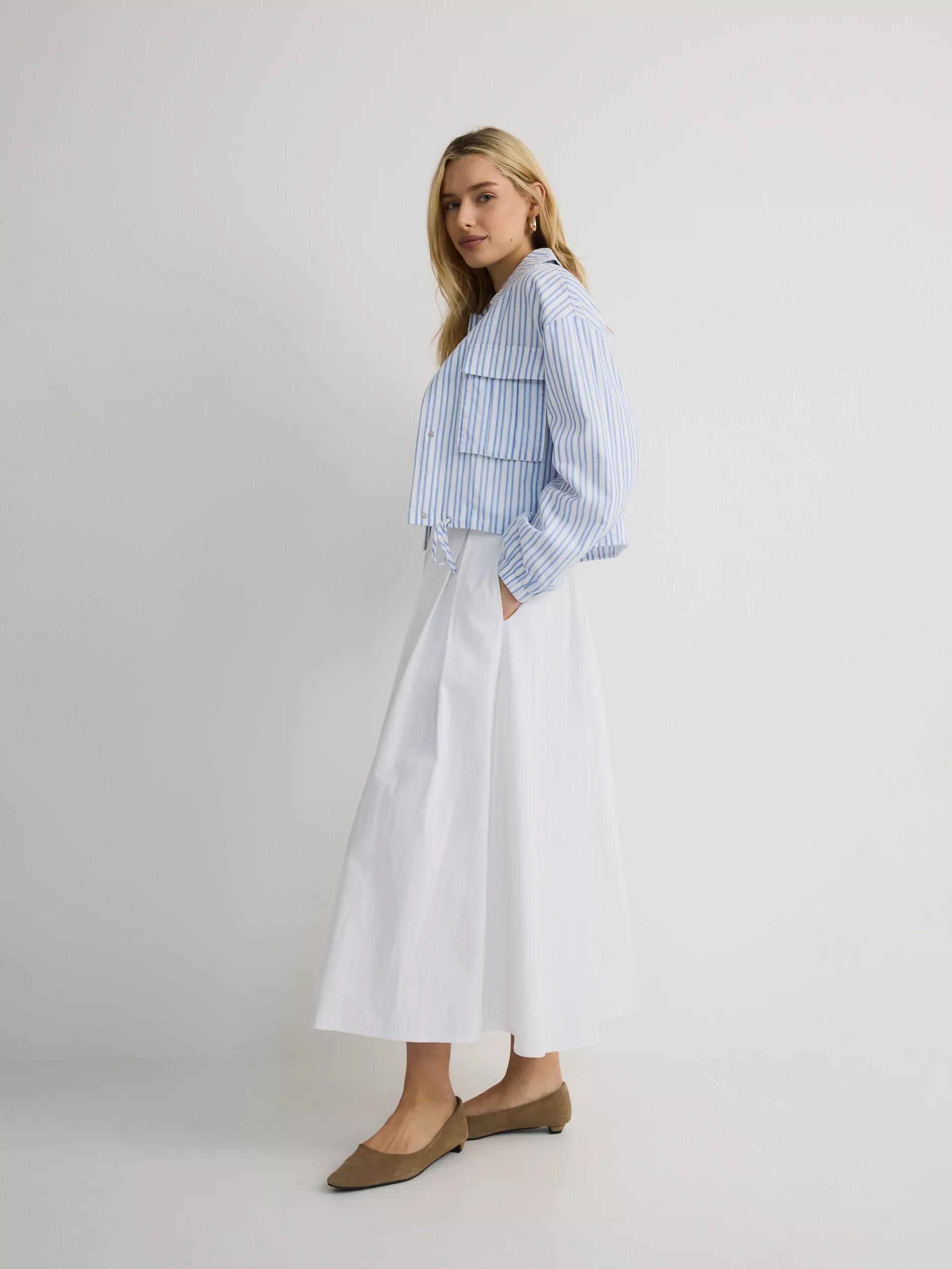 White Cotton Skirt With Pleats, White, large image number 1