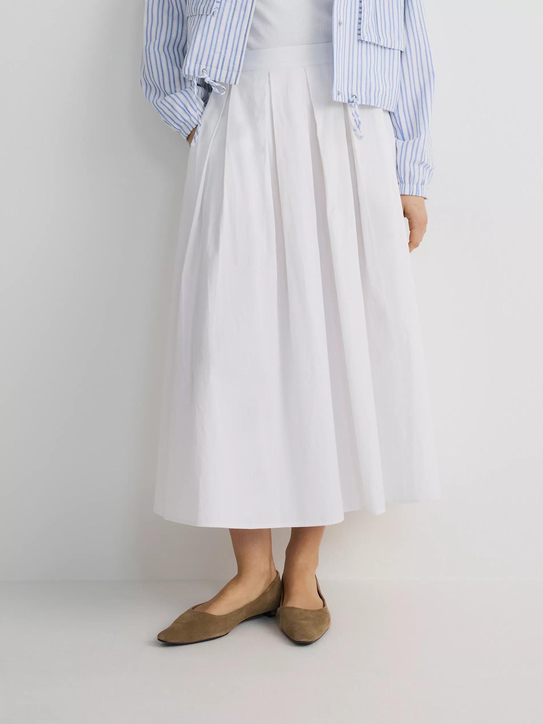 White Cotton Skirt With Pleats, White, large image number 2
